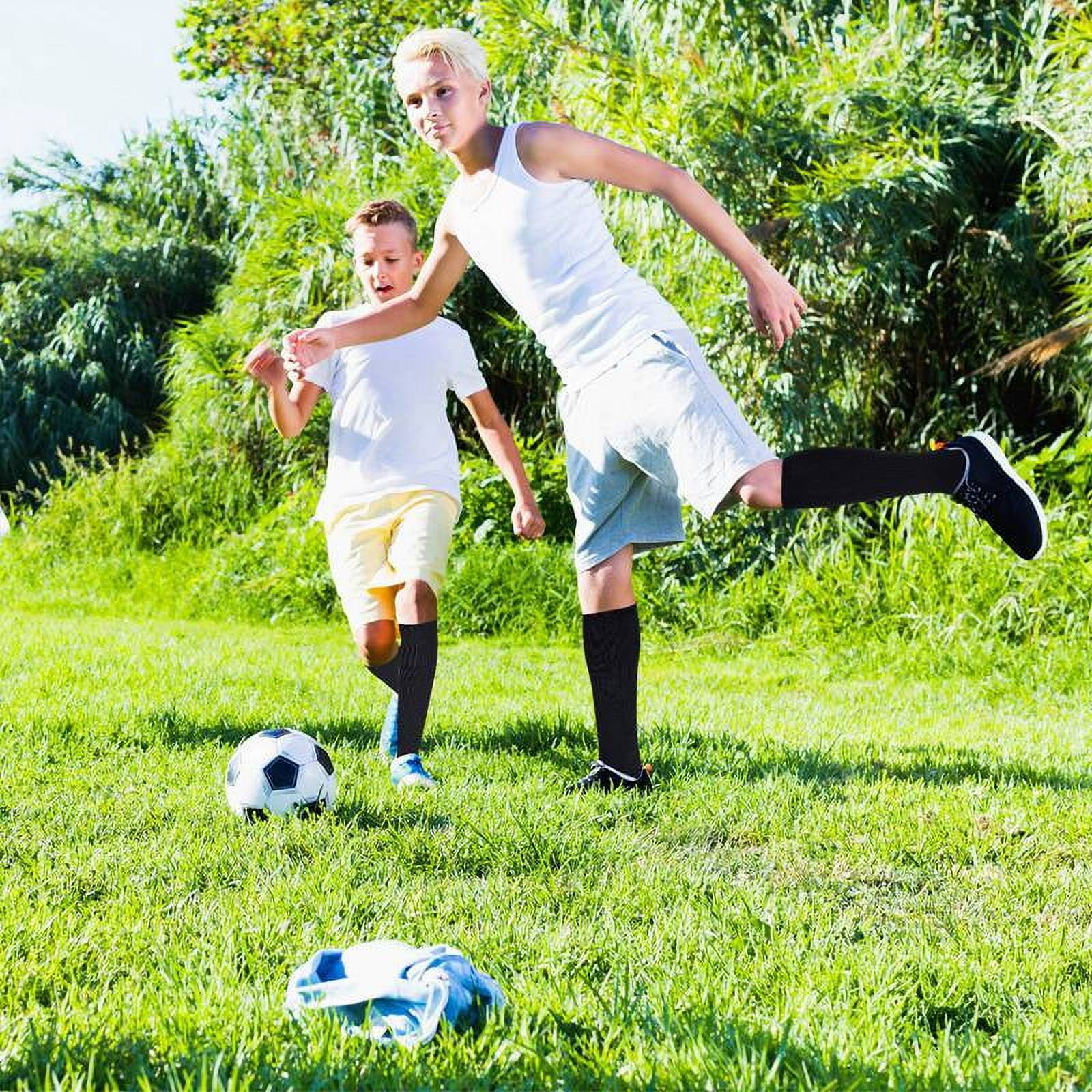 HEQUSIGNS 3 Pairs Kids Soccer Socks,Boys Girls Long Hockey Rugby Socks,Unisex Anti-slip Towel Bottom Football Socks for Children Aged 4-13 to Playing Sports Black - Image 6