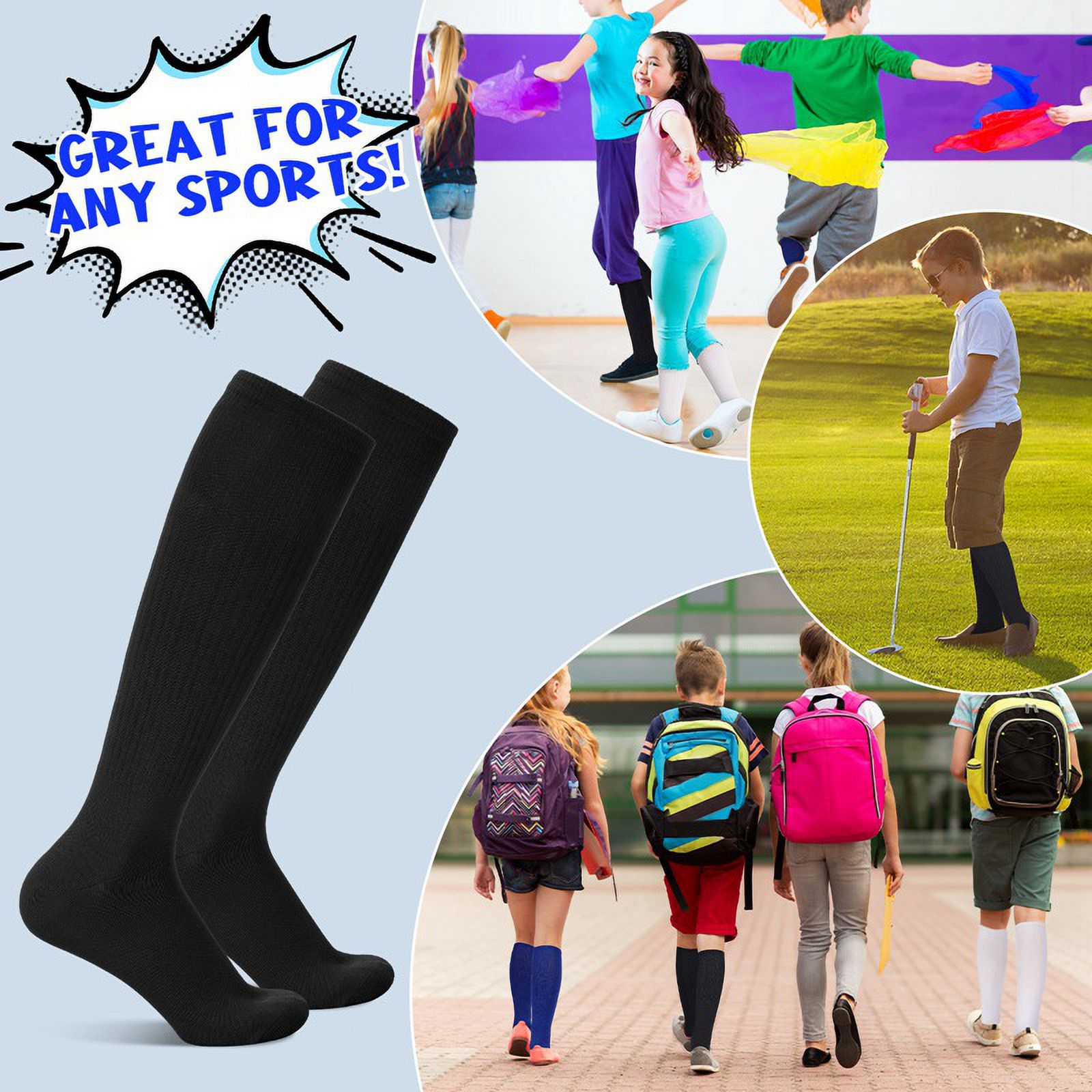 HEQUSIGNS 3 Pairs Kids Soccer Socks,Boys Girls Long Hockey Rugby Socks,Unisex Anti-slip Towel Bottom Football Socks for Children Aged 4-13 to Playing Sports Black+Blue+White - Image 6