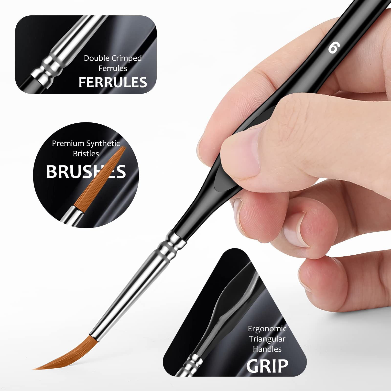 JWDX Pen ! 10Pcs Small Fine Tip Paintbrushes Micro Detail Paint Brush Set Triangular Grip Handles Art Brushes Perfect for Acrylic Watercolor Oil Craft Models Black - Image 5