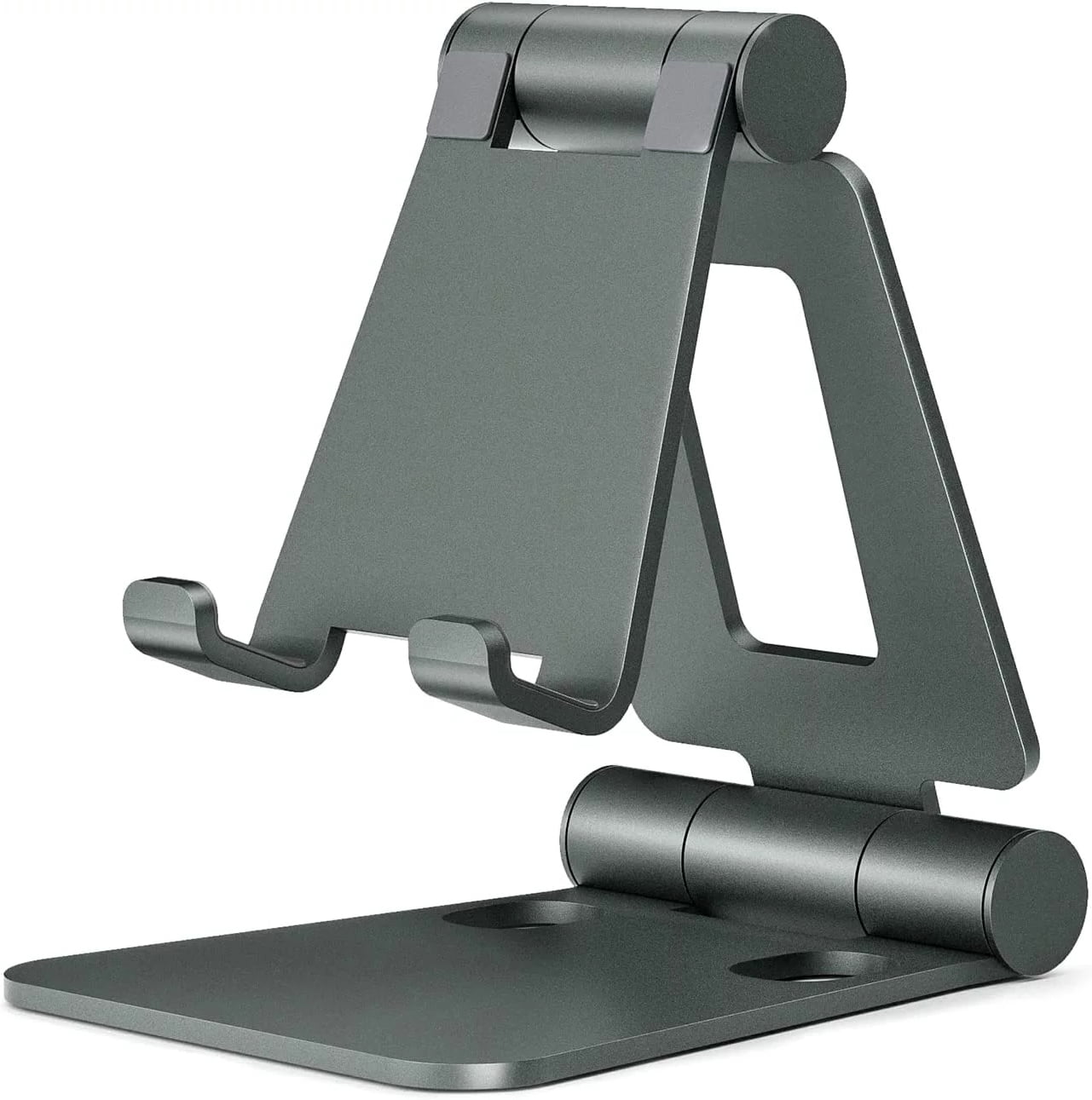 Dual Folding Cell Phone Stand, Fully Adjustable Foldable Desktop Phone Holder Cradle Dock Compatible with Phone 15 14 13 12 11 Pro Xs Xs Max Xr X 8, Nintendo Switch, All Phones-Black Gray - Image 1