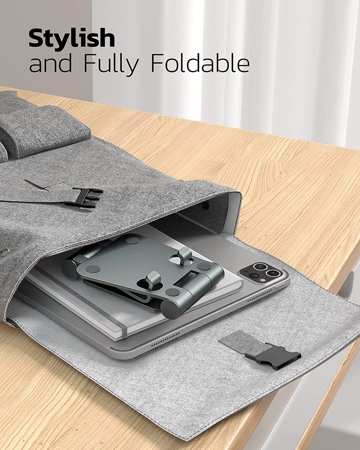 Dual Folding Cell Phone Stand, Fully Adjustable Foldable Desktop Phone Holder Cradle Dock Compatible with Phone 15 14 13 12 11 Pro Xs Xs Max Xr X 8, Nintendo Switch, All Phones-Black Gray - Image 2