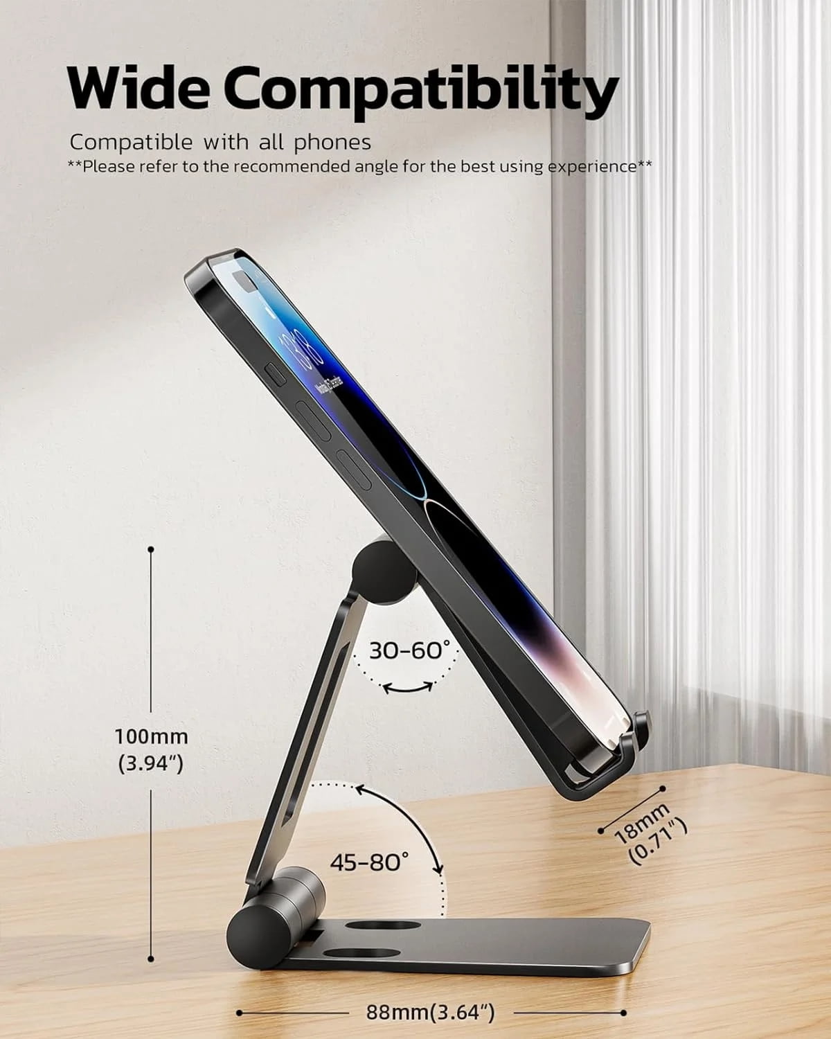 Dual Folding Cell Phone Stand, Fully Adjustable Foldable Desktop Phone Holder Cradle Dock Compatible with Phone 15 14 13 12 11 Pro Xs Xs Max Xr X 8, Nintendo Switch, All Phones-Black Gray - Image 6
