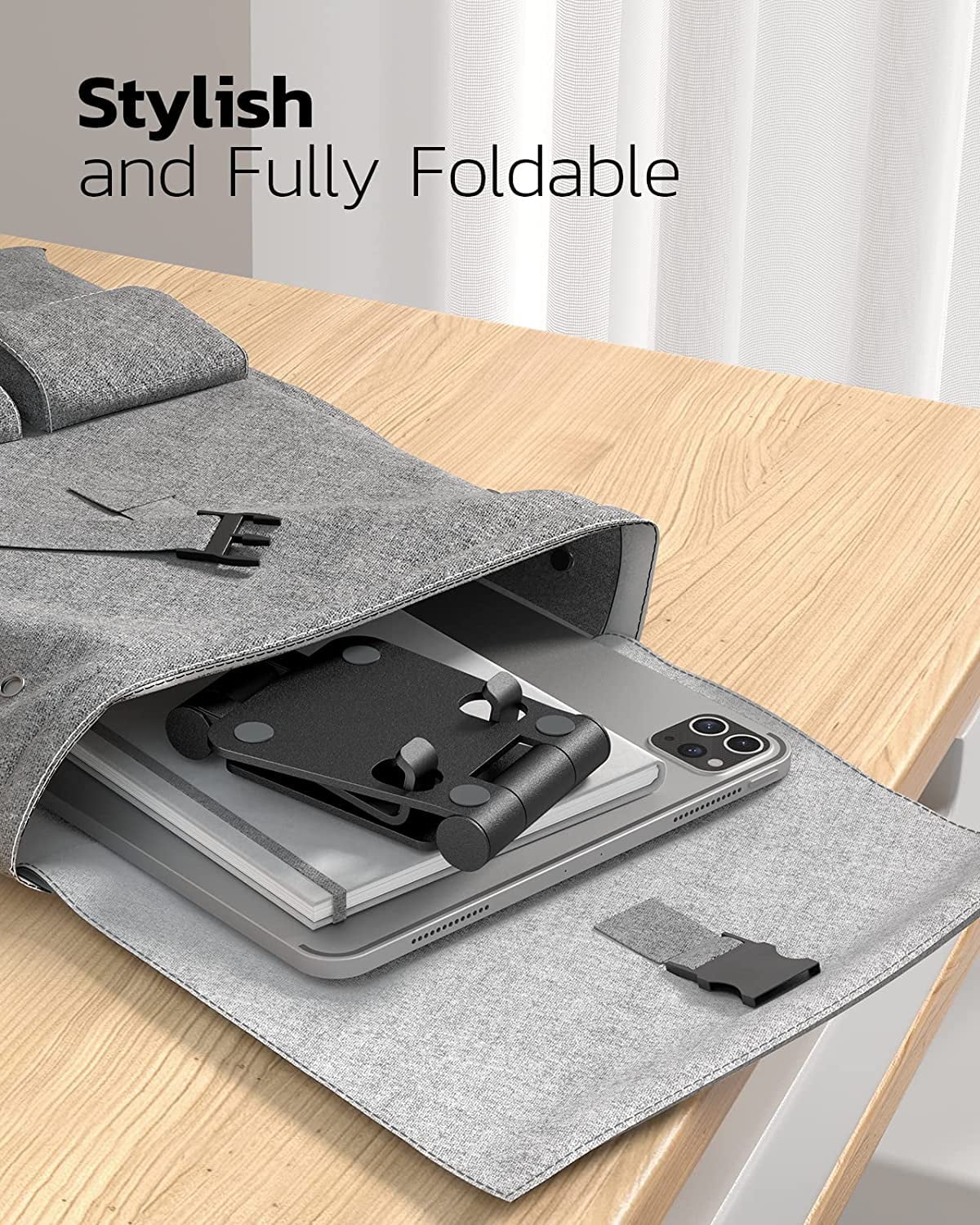 Dual Folding Cell Phone Stand, Fully Adjustable Foldable Desktop Phone Holder Cradle Dock Compatible with Phone 15 14 13 12 11 Pro Xs Xs Max Xr X 8, Nintendo Switch, All Phones-Black Gray - Image 8