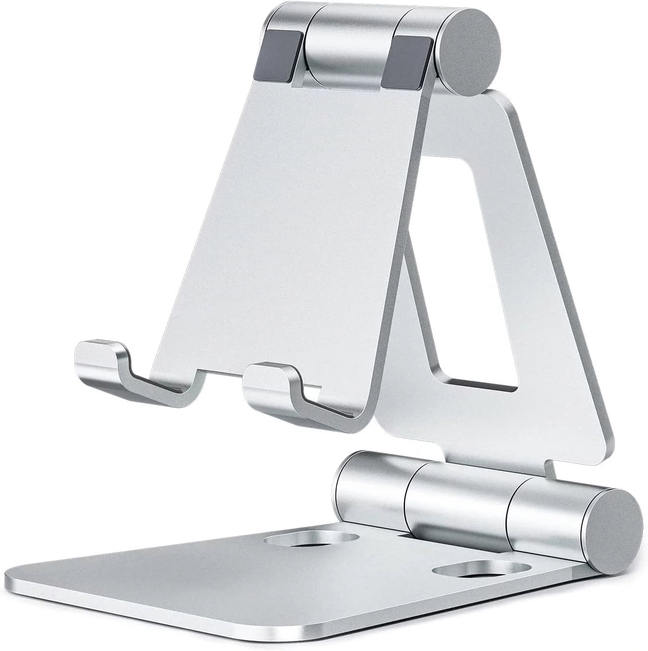 Dual Folding Cell Phone Stand, Fully Adjustable Foldable Desktop Phone Holder Cradle Dock Compatible with Phone 15 14 13 12 11 Pro Xs Xs Max Xr X 8, Nintendo Switch, All Phones-Black Silver - Image 1