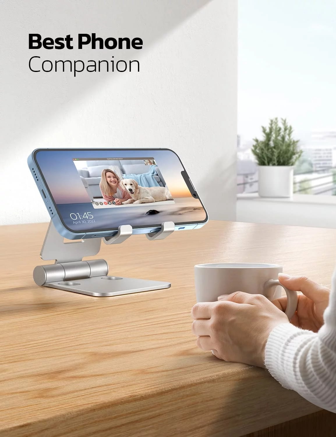 Dual Folding Cell Phone Stand, Fully Adjustable Foldable Desktop Phone Holder Cradle Dock Compatible with Phone 15 14 13 12 11 Pro Xs Xs Max Xr X 8, Nintendo Switch, All Phones-Black Silver - Image 2