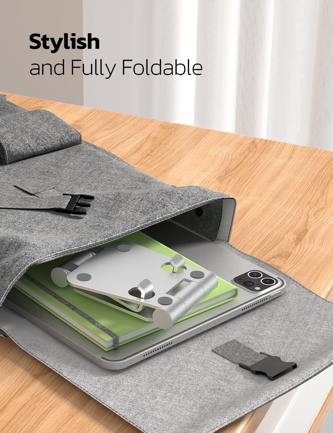 Dual Folding Cell Phone Stand, Fully Adjustable Foldable Desktop Phone Holder Cradle Dock Compatible with Phone 15 14 13 12 11 Pro Xs Xs Max Xr X 8, Nintendo Switch, All Phones-Black Silver - Image 3