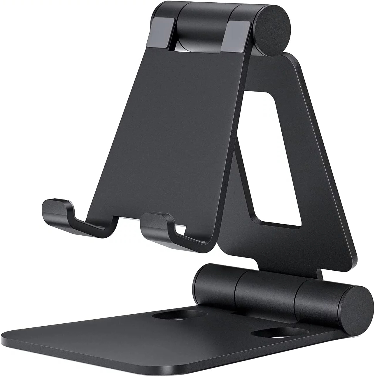 Dual Folding Cell Phone Stand, Fully Adjustable Foldable Desktop Phone Holder Cradle Dock Compatible with Phone 15 14 13 12 11 Pro Xs Xs Max Xr X 8, Nintendo Switch, All Phones-Black Silver - Image 4
