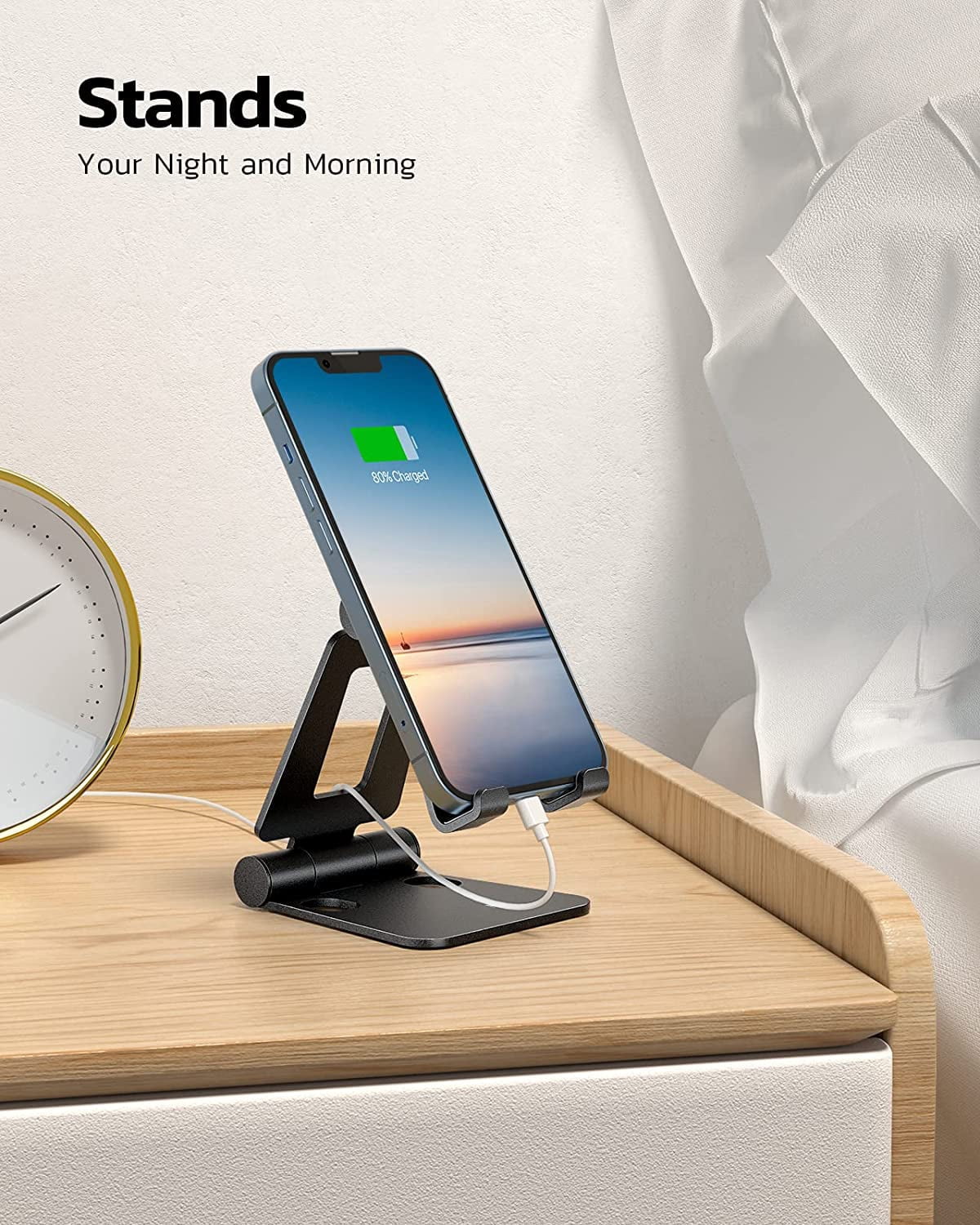 Dual Folding Cell Phone Stand, Fully Adjustable Foldable Desktop Phone Holder Cradle Dock Compatible with Phone 15 14 13 12 11 Pro Xs Xs Max Xr X 8, Nintendo Switch, All Phones-Black Silver - Image 5