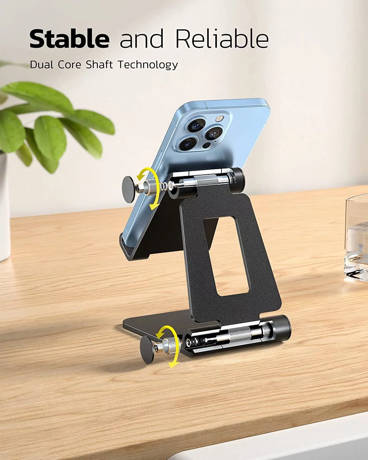 Dual Folding Cell Phone Stand, Fully Adjustable Foldable Desktop Phone Holder Cradle Dock Compatible with Phone 15 14 13 12 11 Pro Xs Xs Max Xr X 8, Nintendo Switch, All Phones-Black Silver - Image 6