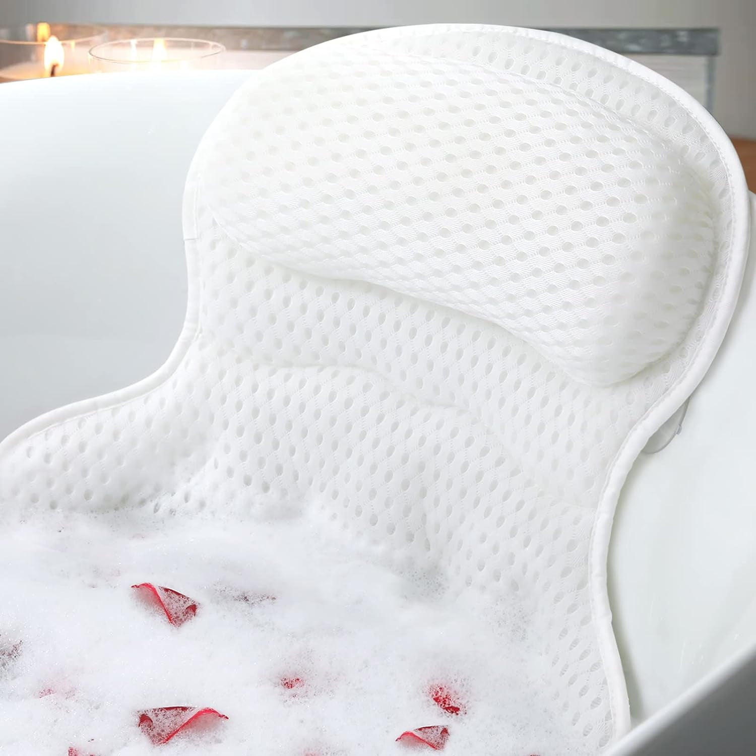 Bath Pillow Bathtub Pillow, Bath Pillows for Tub Neck and Back Support, Bath Tub Pillow Headrest with Soft 4D Mesh Fabric and Non-Slip Suction Cups, Relaxing Bath Accessories Spa Gifts - Image 1