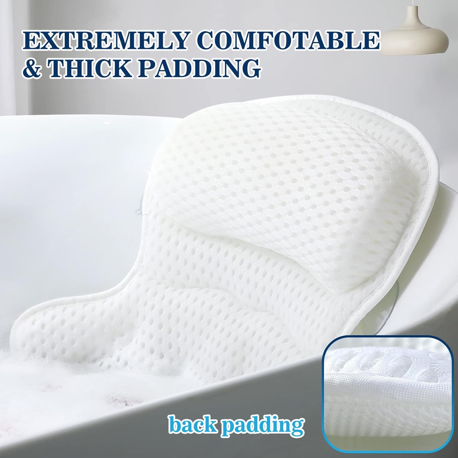Bath Pillow Bathtub Pillow, Bath Pillows for Tub Neck and Back Support, Bath Tub Pillow Headrest with Soft 4D Mesh Fabric and Non-Slip Suction Cups, Relaxing Bath Accessories Spa Gifts - Image 4