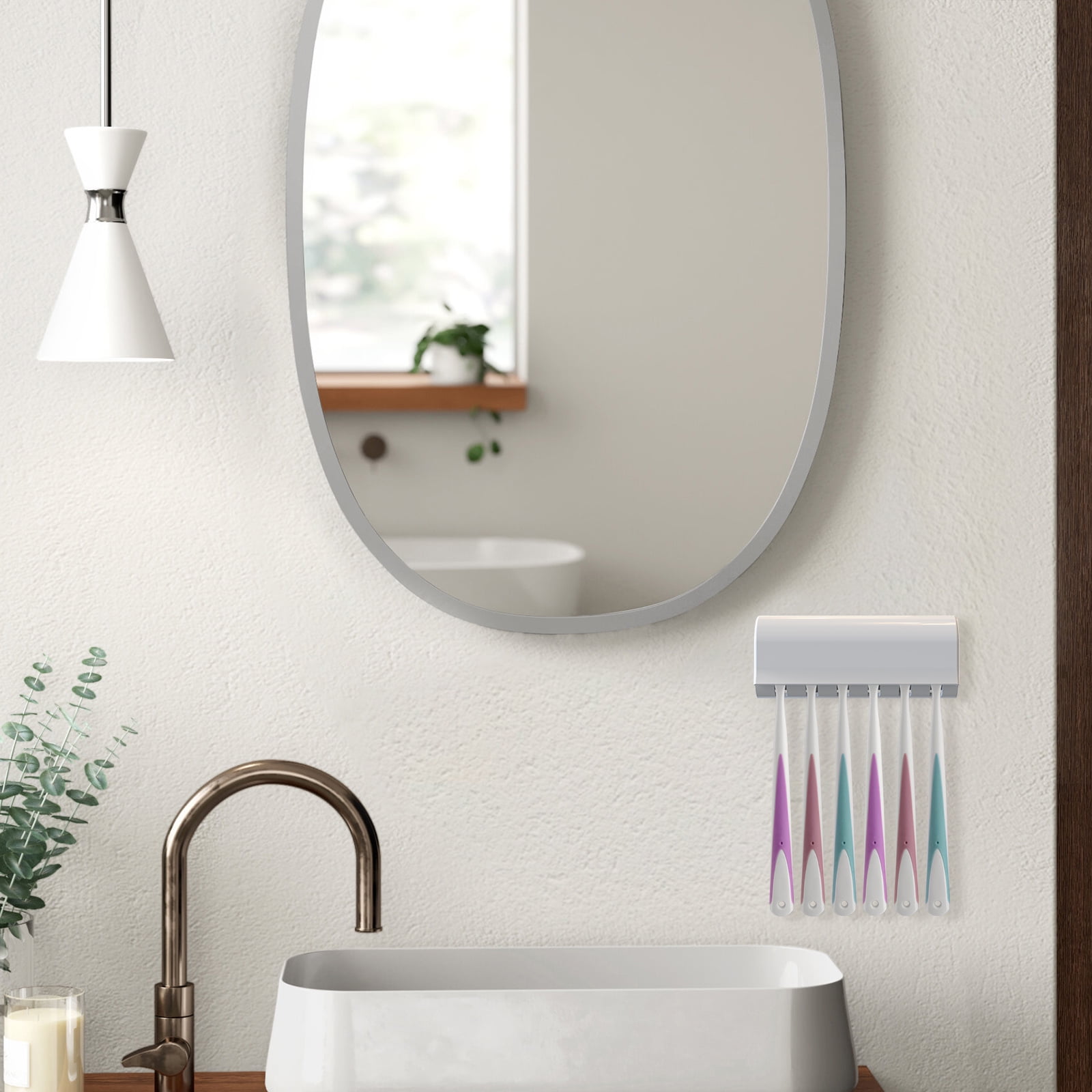 Linkidea 6 Slots Toothbrush Holders Wall Mounted, RV Mirror Toothbrush Organizer Hanger with Cover, Self Adhesive Toothbrush Storage Stand Rack - Image 5