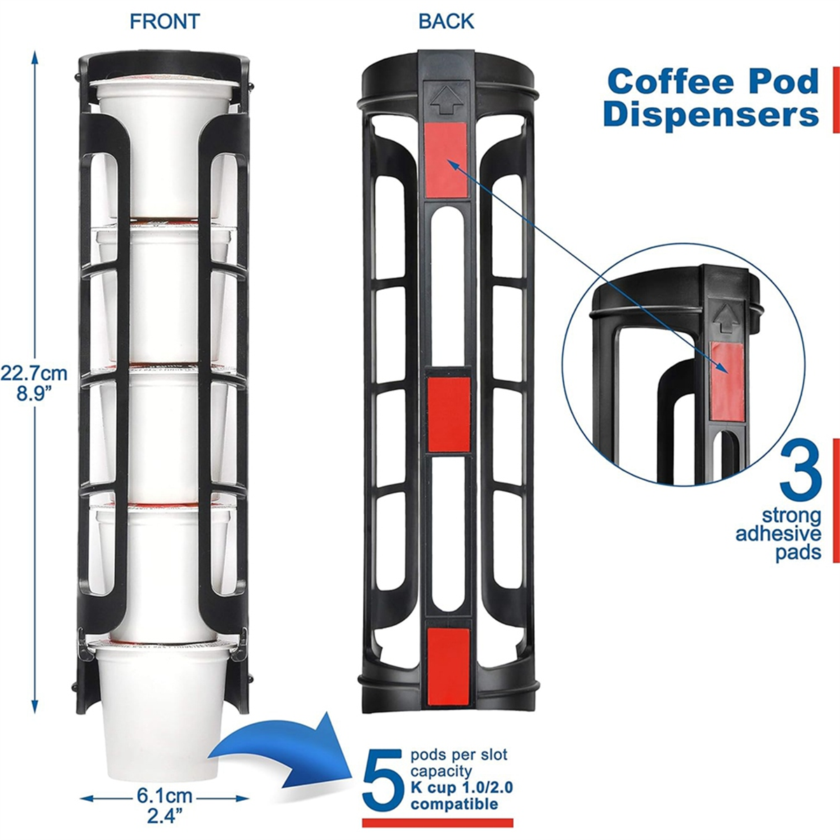 2pcs Coffee Pod Holder Side Mount for K Cup Pods Dispenser for Single- Coffee Makers Black - Image 2