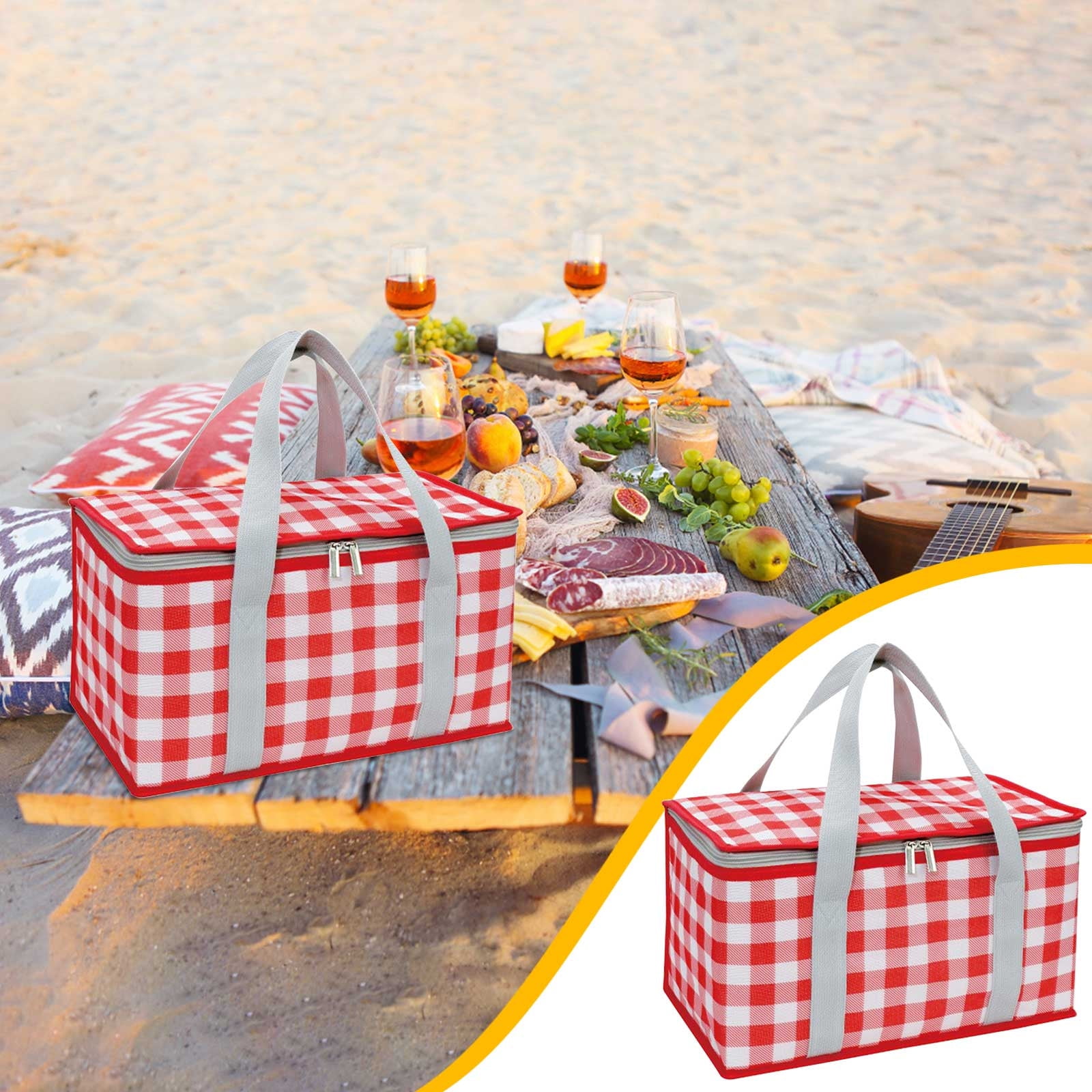 Potrochi Green Insulated Collapsible Cooler Bag for Groceries and Picnics Red - Image 2