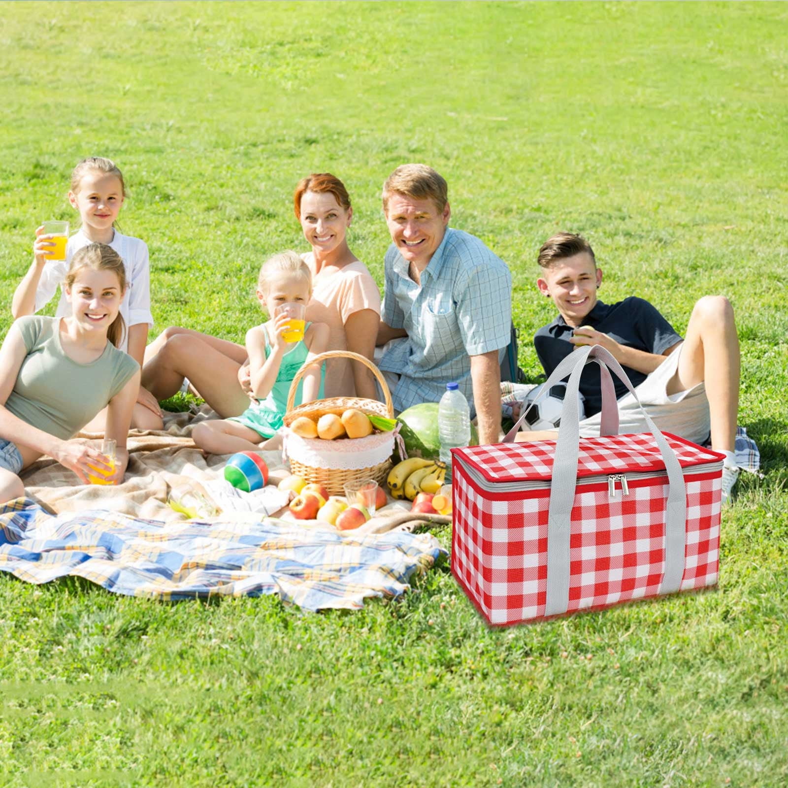 Potrochi Green Insulated Collapsible Cooler Bag for Groceries and Picnics Red - Image 7