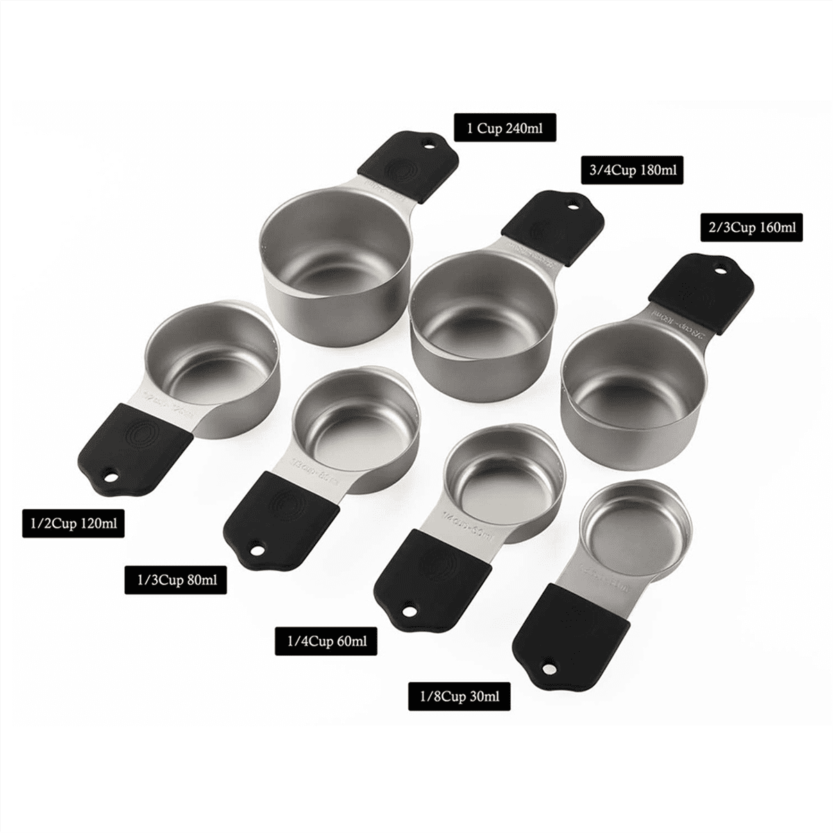 16Pc Magnetic Stainless Steel Measuring Cups & Spoons Set, 7 Heavy Duty Cups,8 Double Sided Spoons with Leveler Black 16PCS - Image 2