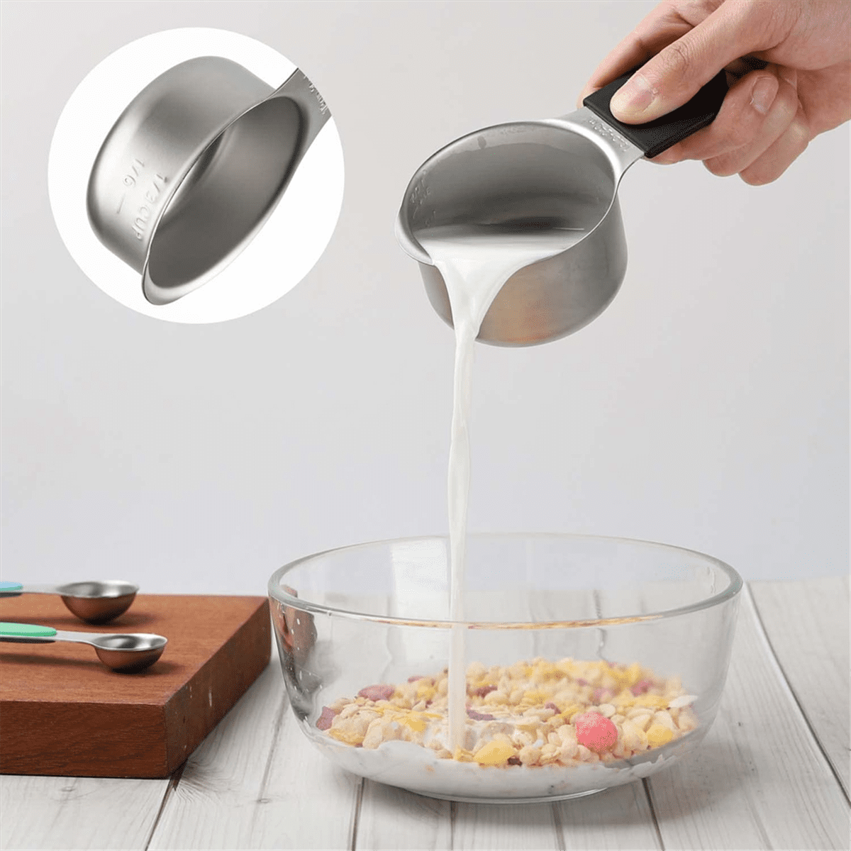 16Pc Magnetic Stainless Steel Measuring Cups & Spoons Set, 7 Heavy Duty Cups,8 Double Sided Spoons with Leveler Black 16PCS - Image 5