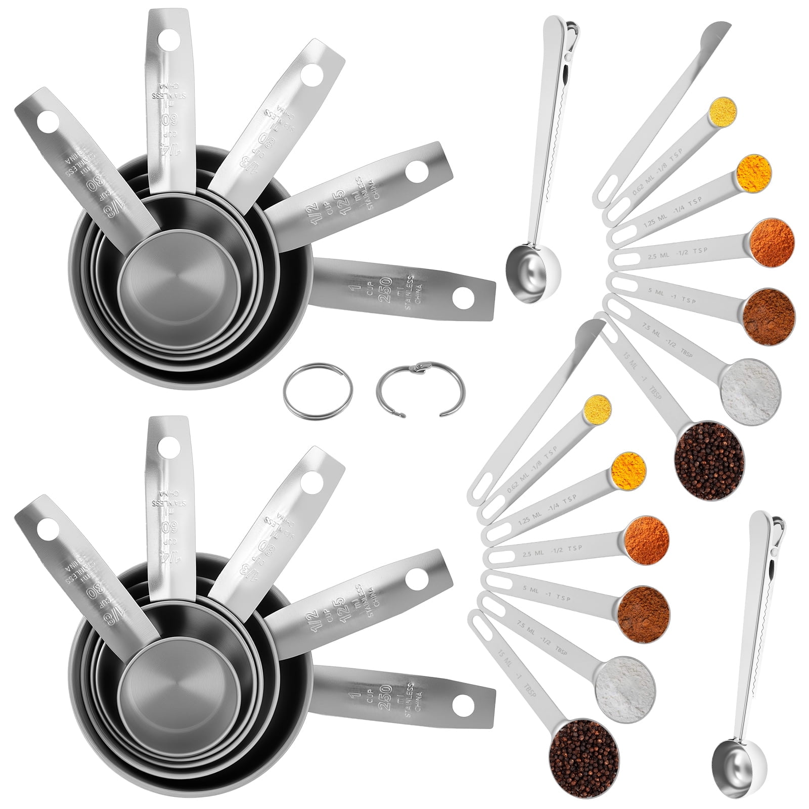 16Pc Magnetic Stainless Steel Measuring Cups & Spoons Set, 7 Heavy Duty Cups,8 Double Sided Spoons with Leveler Black 26PCS - Image 1
