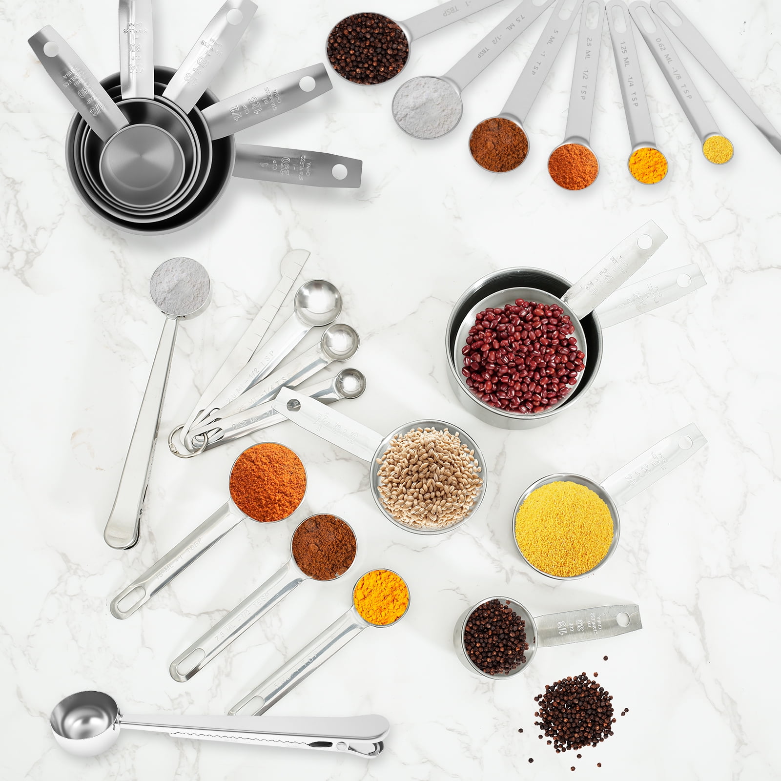 16Pc Magnetic Stainless Steel Measuring Cups & Spoons Set, 7 Heavy Duty Cups,8 Double Sided Spoons with Leveler Black 26PCS - Image 2