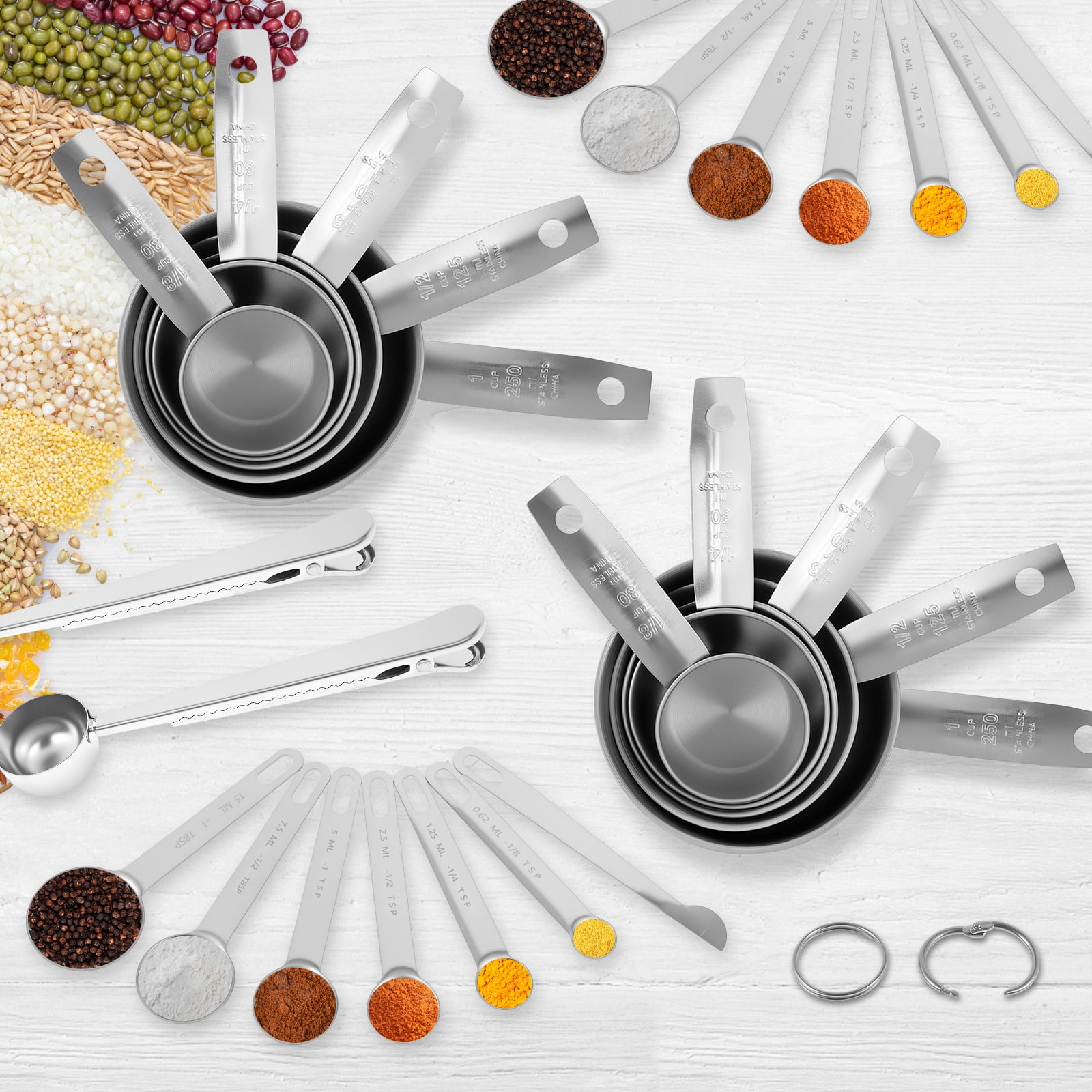 16Pc Magnetic Stainless Steel Measuring Cups & Spoons Set, 7 Heavy Duty Cups,8 Double Sided Spoons with Leveler Black 26PCS - Image 5