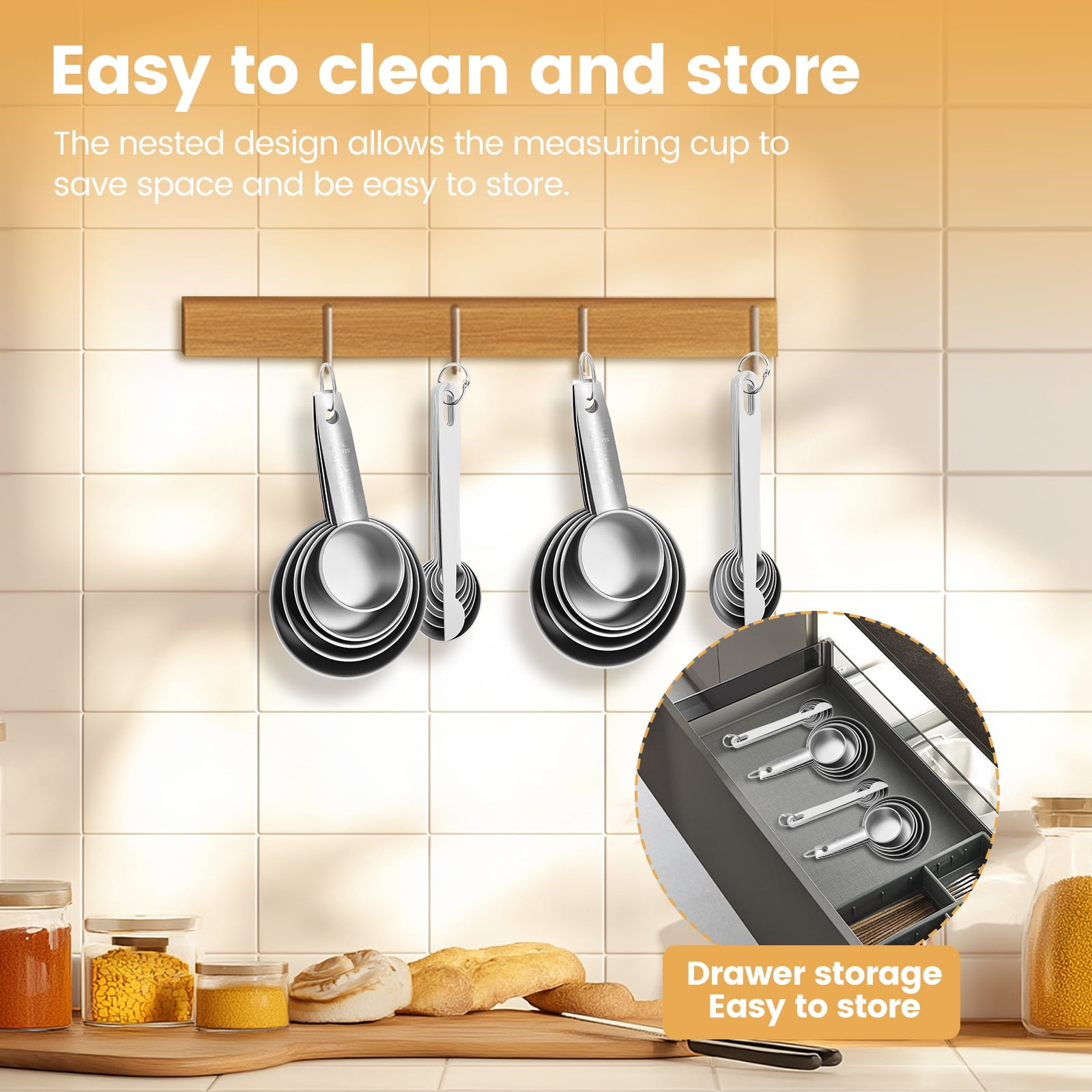 16Pc Magnetic Stainless Steel Measuring Cups & Spoons Set, 7 Heavy Duty Cups,8 Double Sided Spoons with Leveler Black 26PCS - Image 7