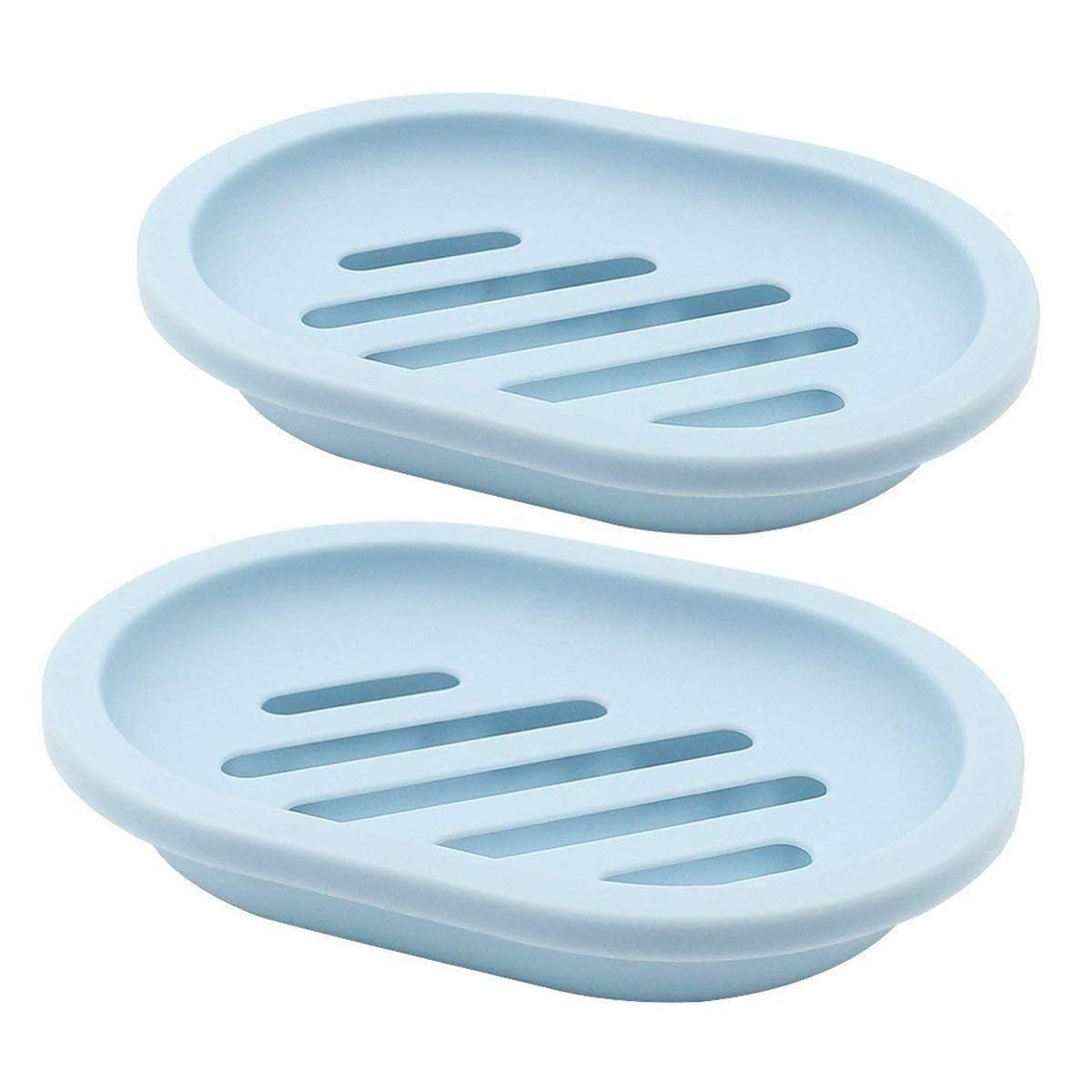 2-Pack Soap Dish with Drain, Soap Holder, Soap Saver, Easy Cleaning, Dry, Stop Mushy Soap (Gray) Blue - Image 1
