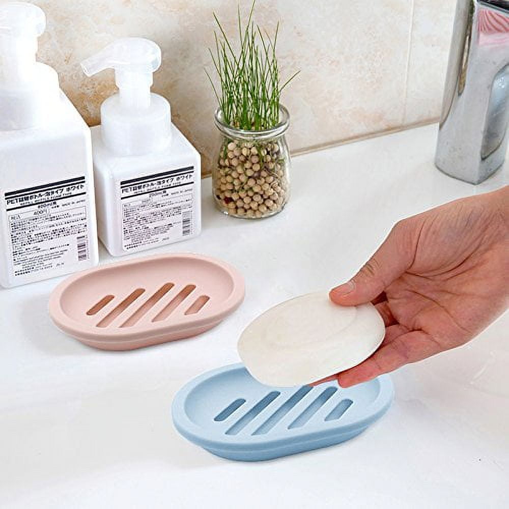 2-Pack Soap Dish with Drain, Soap Holder, Soap Saver, Easy Cleaning, Dry, Stop Mushy Soap (Gray) Blue - Image 3