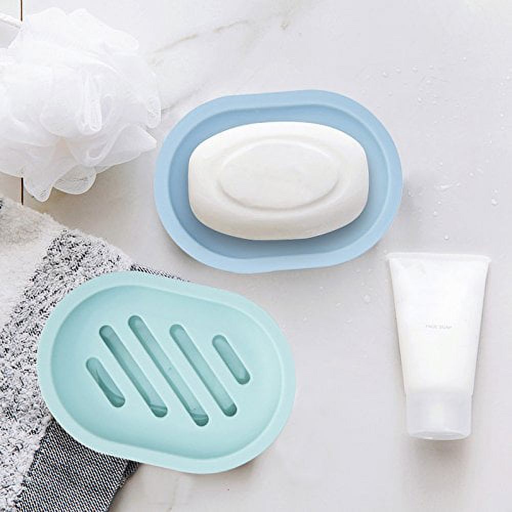 2-Pack Soap Dish with Drain, Soap Holder, Soap Saver, Easy Cleaning, Dry, Stop Mushy Soap (Gray) Blue - Image 5