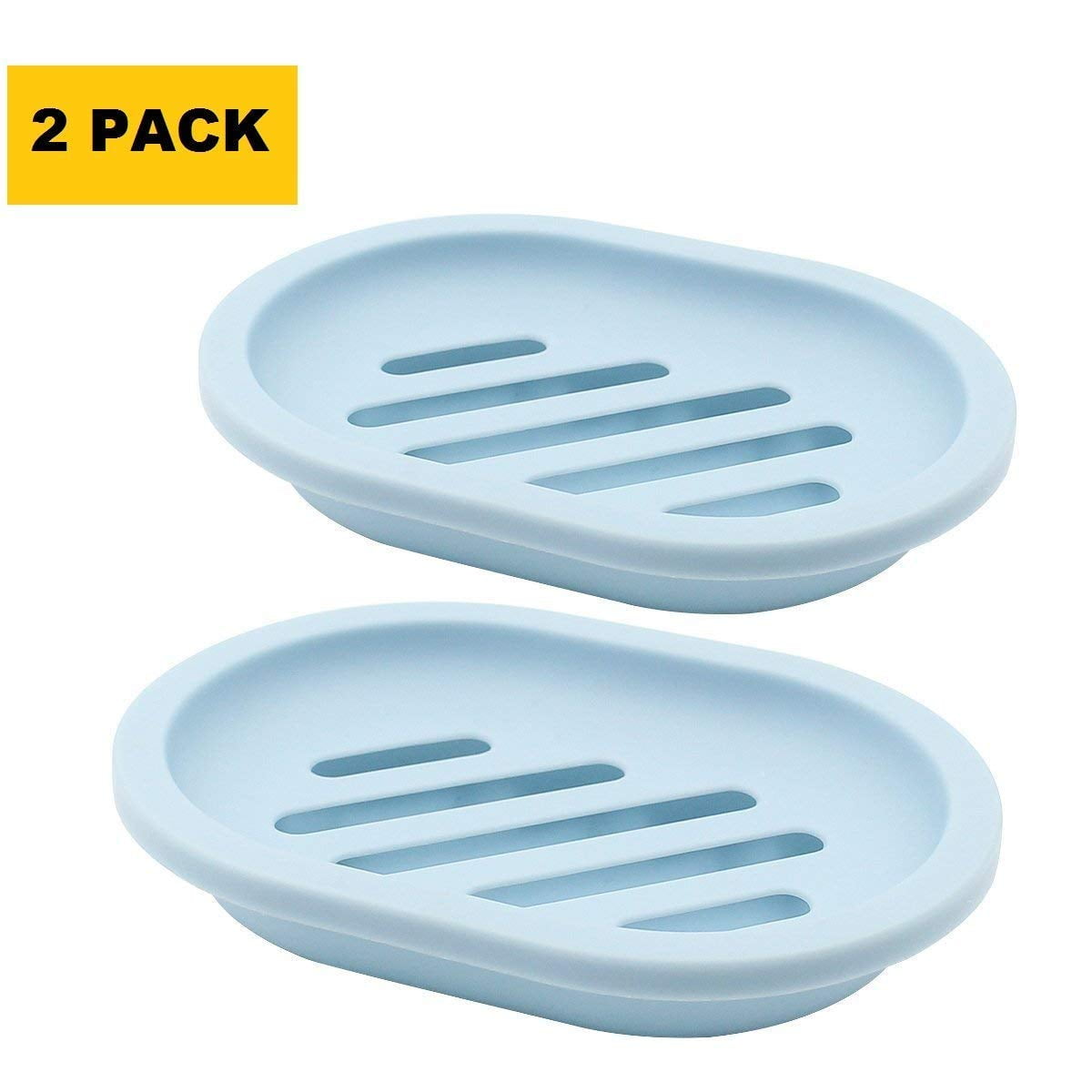 2-Pack Soap Dish with Drain, Soap Holder, Soap Saver, Easy Cleaning, Dry, Stop Mushy Soap (Gray) Blue - Image 7