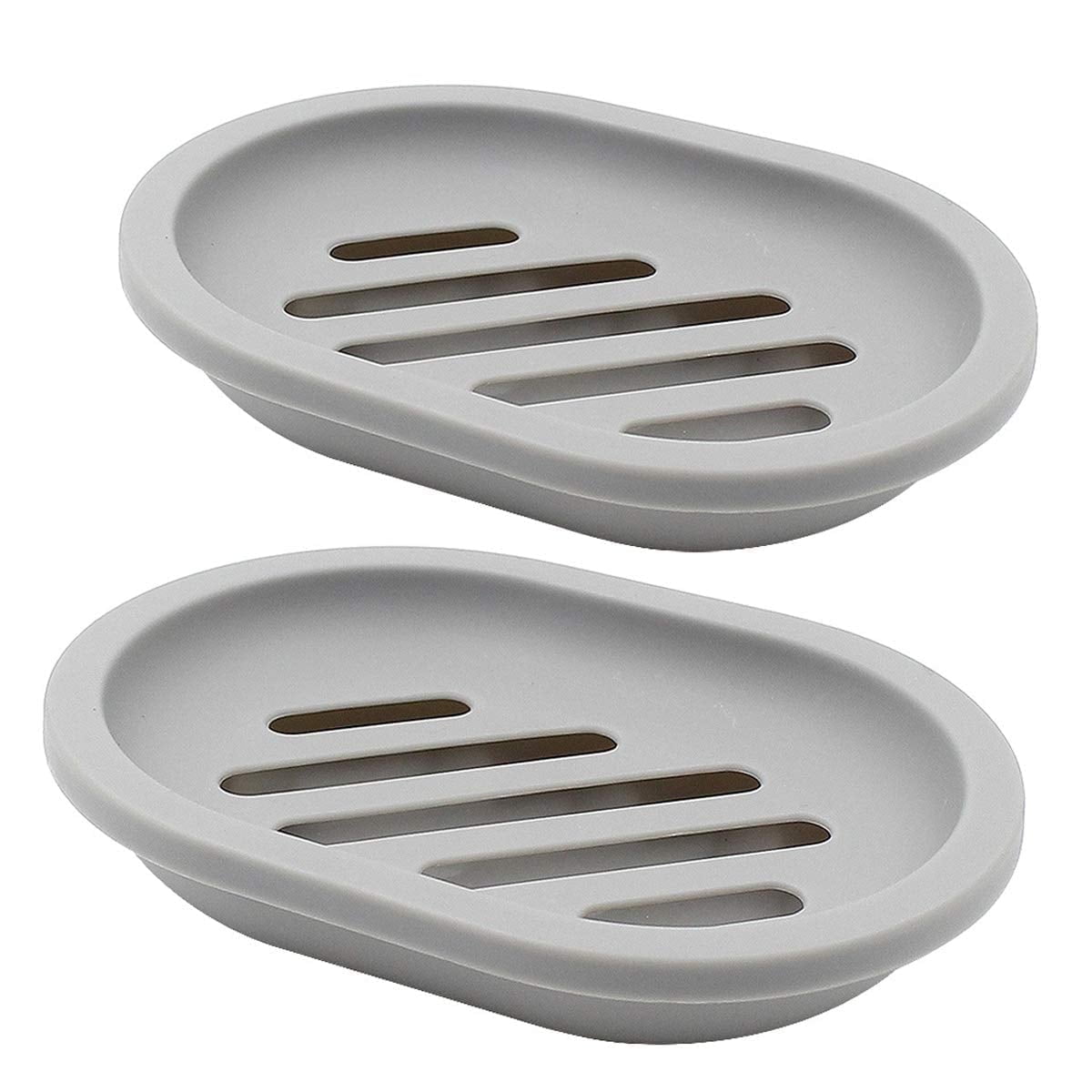 2-Pack Soap Dish with Drain, Soap Holder, Soap Saver, Easy Cleaning, Dry, Stop Mushy Soap (Gray) Gray - Image 1