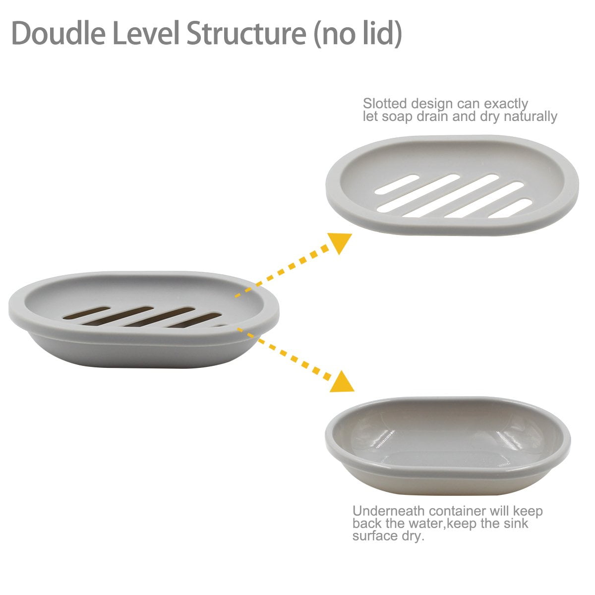 2-Pack Soap Dish with Drain, Soap Holder, Soap Saver, Easy Cleaning, Dry, Stop Mushy Soap (Gray) Gray - Image 5