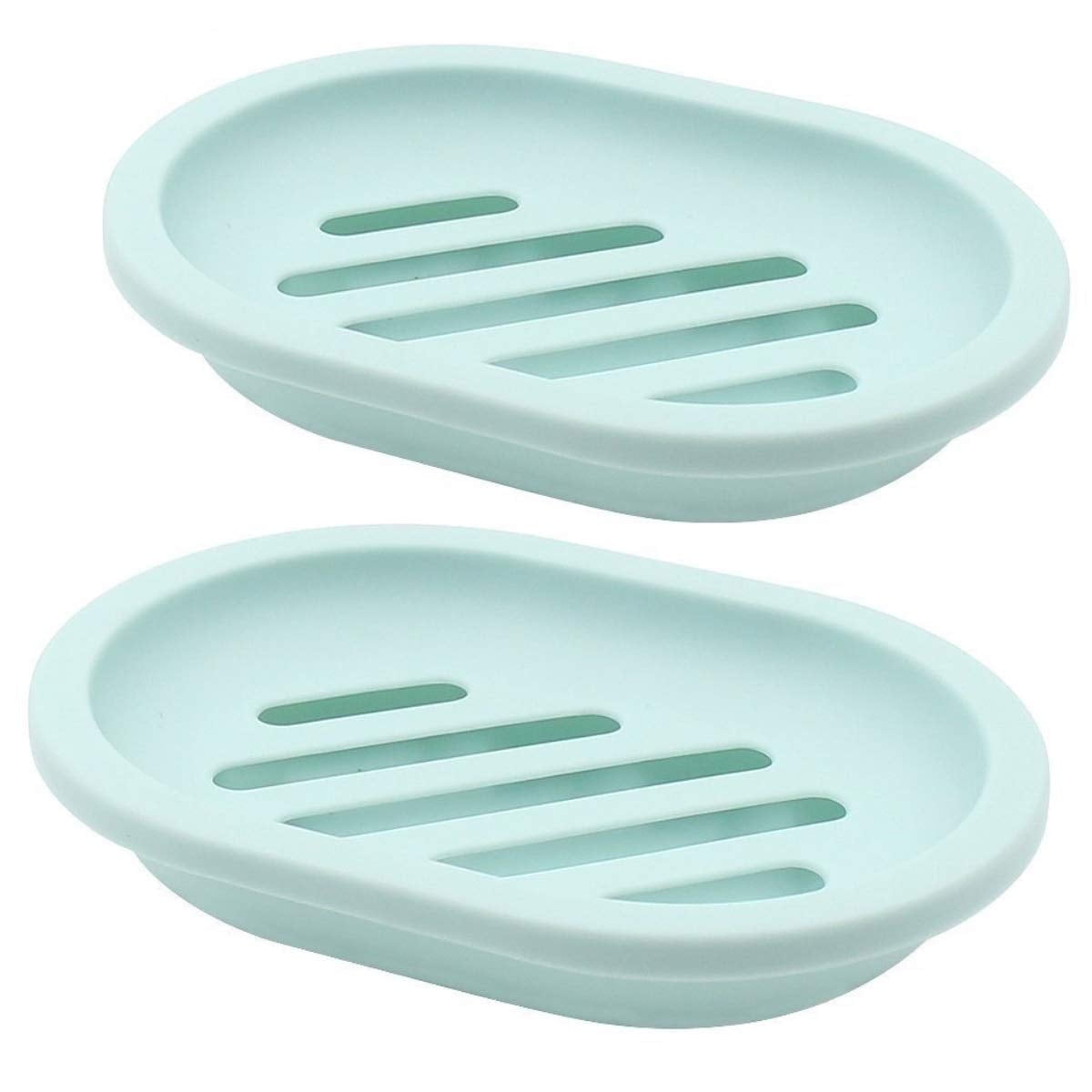 2-Pack Soap Dish with Drain, Soap Holder, Soap Saver, Easy Cleaning, Dry, Stop Mushy Soap (Gray) Green - Image 1