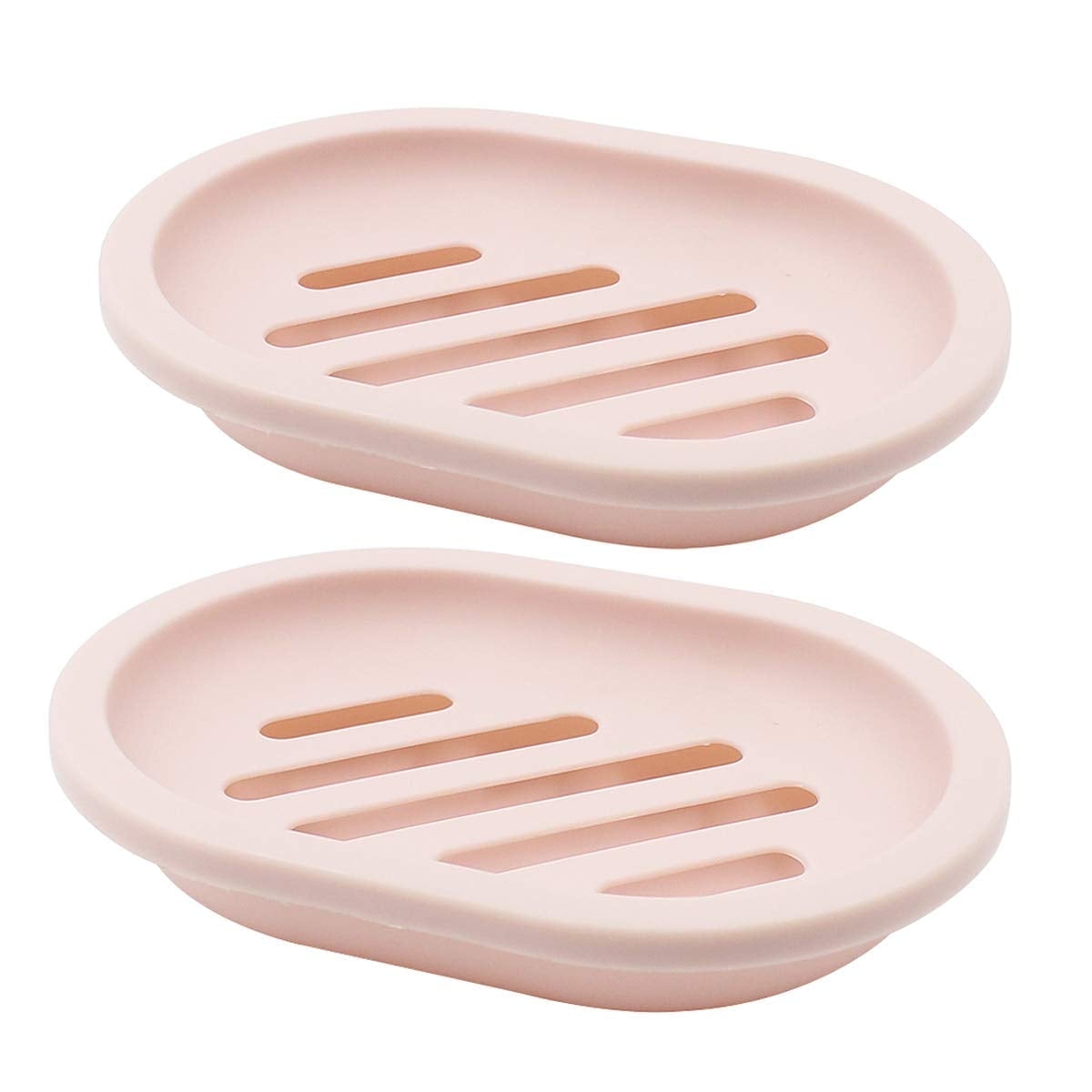2-Pack Soap Dish with Drain, Soap Holder, Soap Saver, Easy Cleaning, Dry, Stop Mushy Soap (Gray) Pink - Image 1