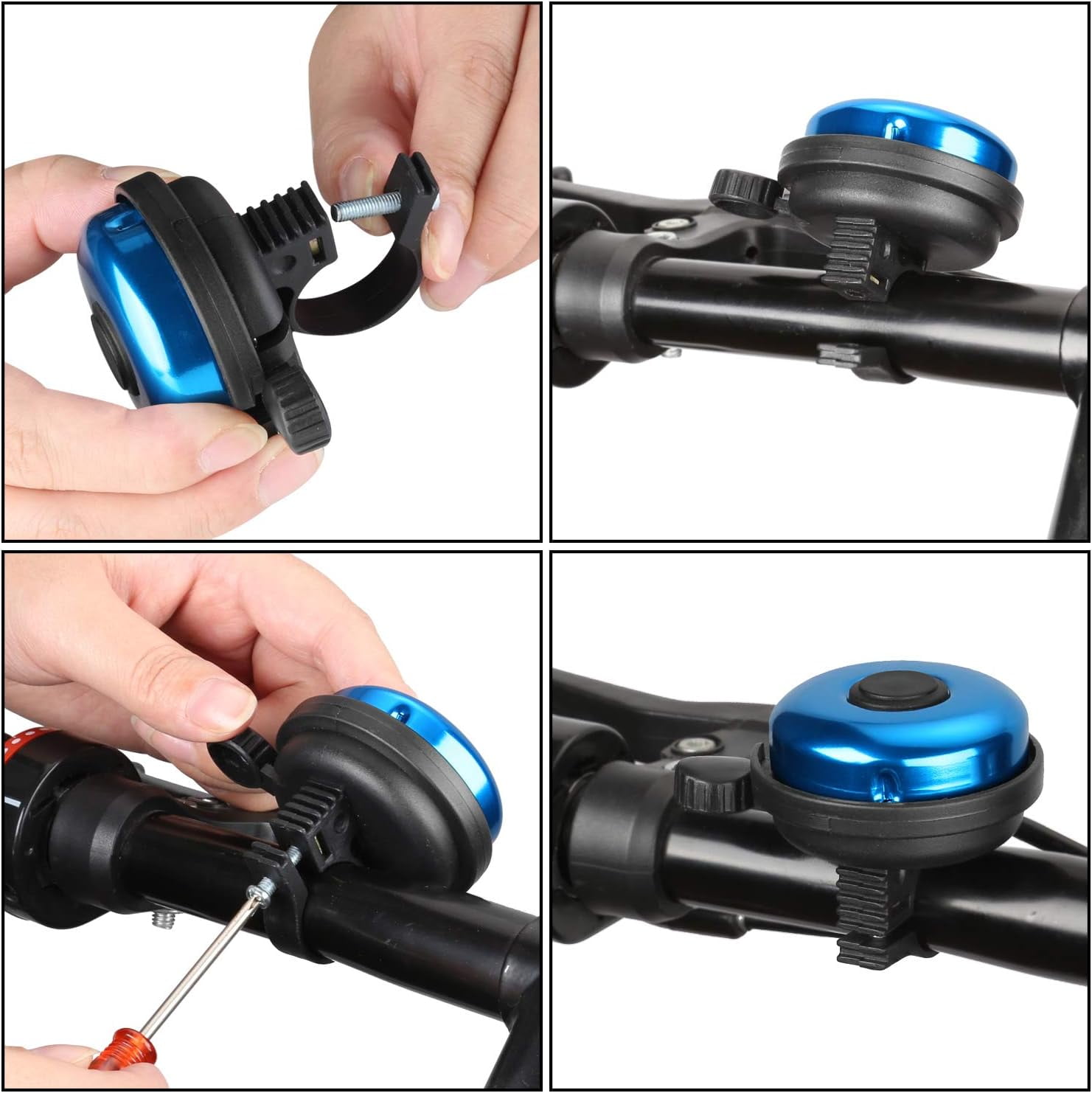 ZHUYING 2 pack Classic Bike Bell, Aluminum Bicycle Bell, Loud Crisp Clear Sound Bicycle Bike Bell for Adults Kids Blue+Black - Image 4