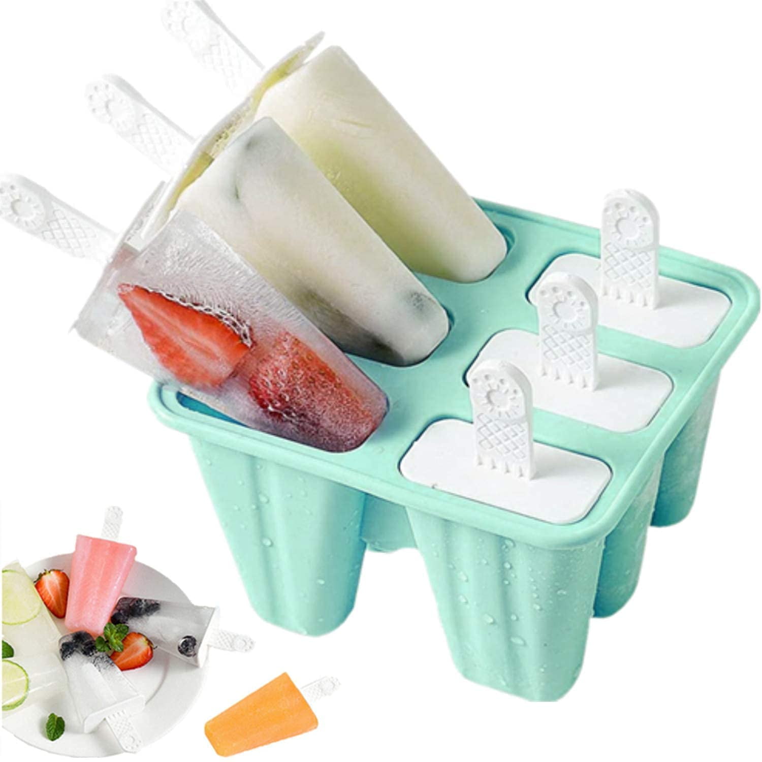 Silicone Ice Pop Molds 6-Well Easy Release, BPA Free Silicone Ice Cream Mold Green - Image 1