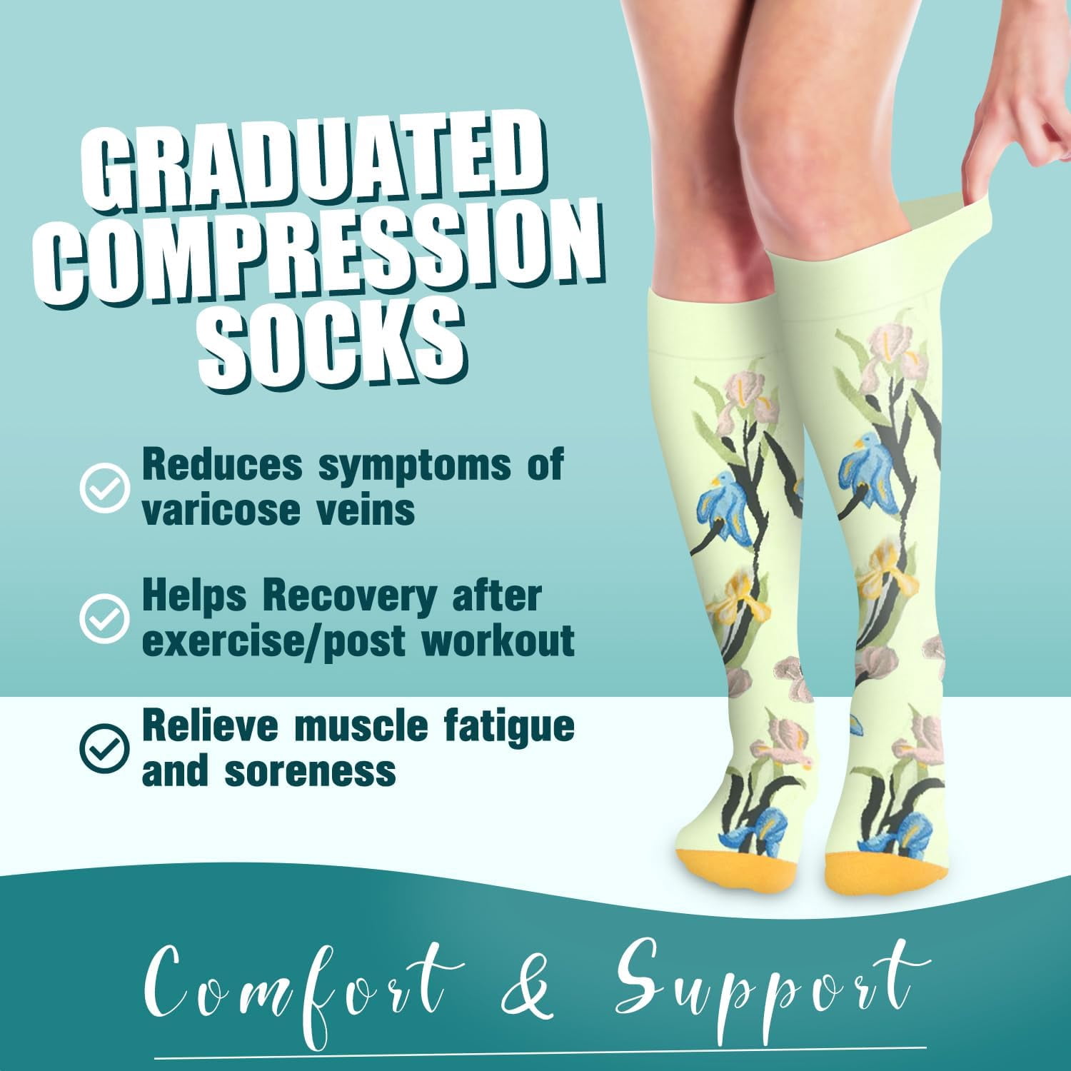 6Pairs Compression Socks for Women and Men - Best for Circulation, Running, Athletic, Recover, Nurse, Travel L/XL 01 Black/Oranga/White/Green/Blue/Gray - Image 2