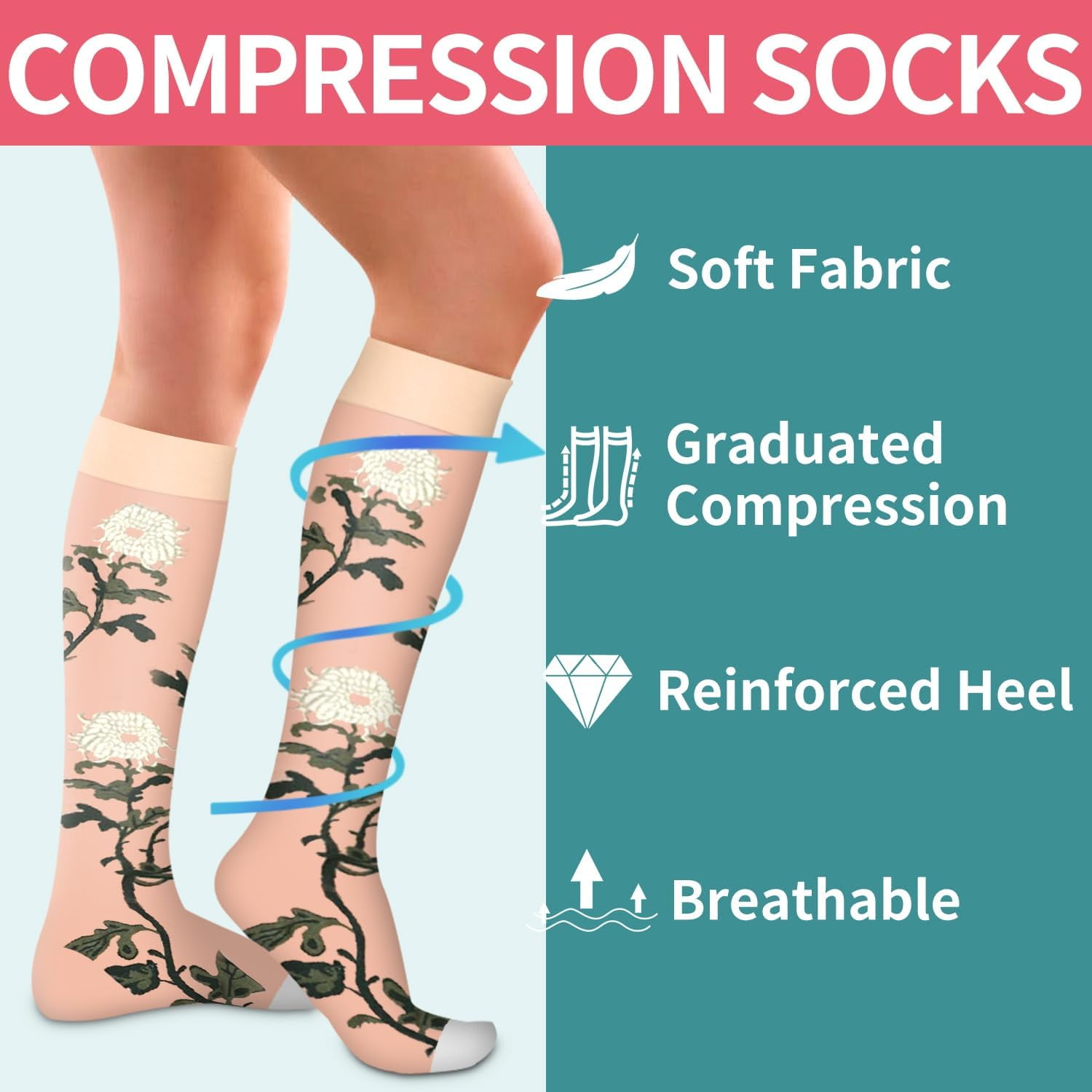 6Pairs Compression Socks for Women and Men - Best for Circulation, Running, Athletic, Recover, Nurse, Travel L/XL 01 Black/Oranga/White/Green/Blue/Gray - Image 5