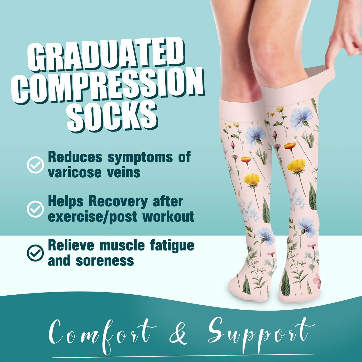 6Pairs Compression Socks for Women and Men - Best for Circulation, Running, Athletic, Recover, Nurse, Travel L/XL 05 Yellow/Blue/Pink/Green/Green/Black - Image 2