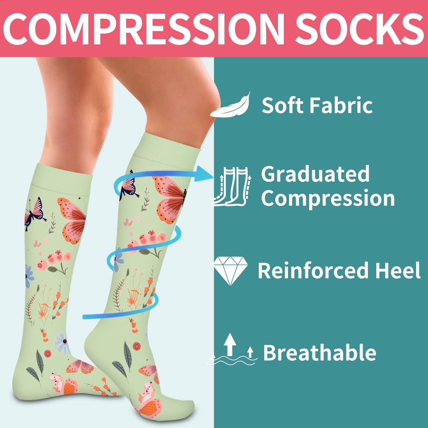6Pairs Compression Socks for Women and Men - Best for Circulation, Running, Athletic, Recover, Nurse, Travel L/XL 05 Yellow/Blue/Pink/Green/Green/Black - Image 5