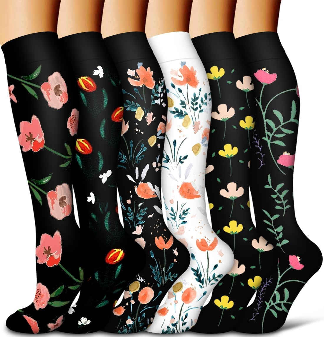 6Pairs Compression Socks for Women and Men - Best for Circulation, Running, Athletic, Recover, Nurse, Travel S/M 10 Black 5 Pairs/White - Image 1
