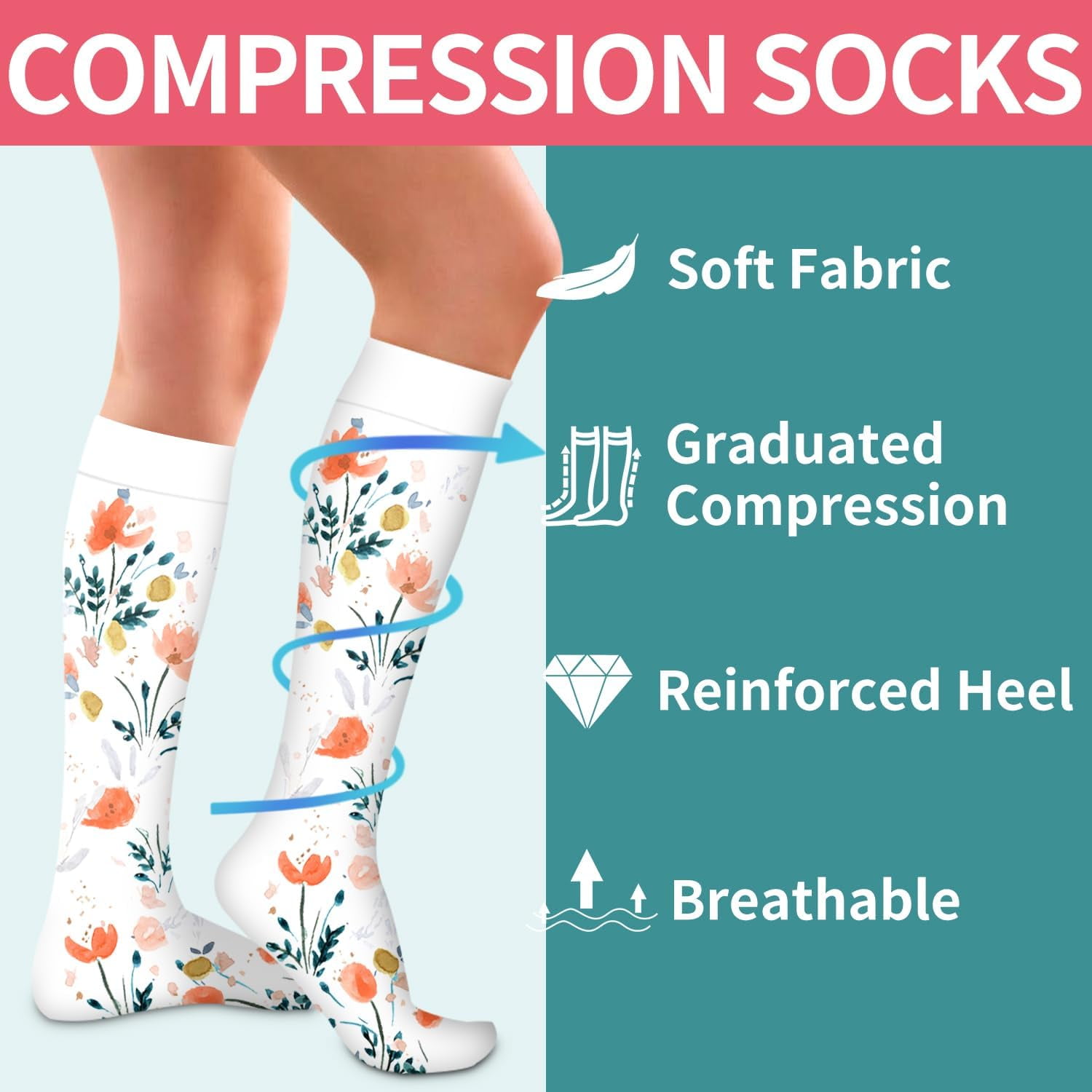 6Pairs Compression Socks for Women and Men - Best for Circulation, Running, Athletic, Recover, Nurse, Travel S/M 10 Black 5 Pairs/White - Image 5