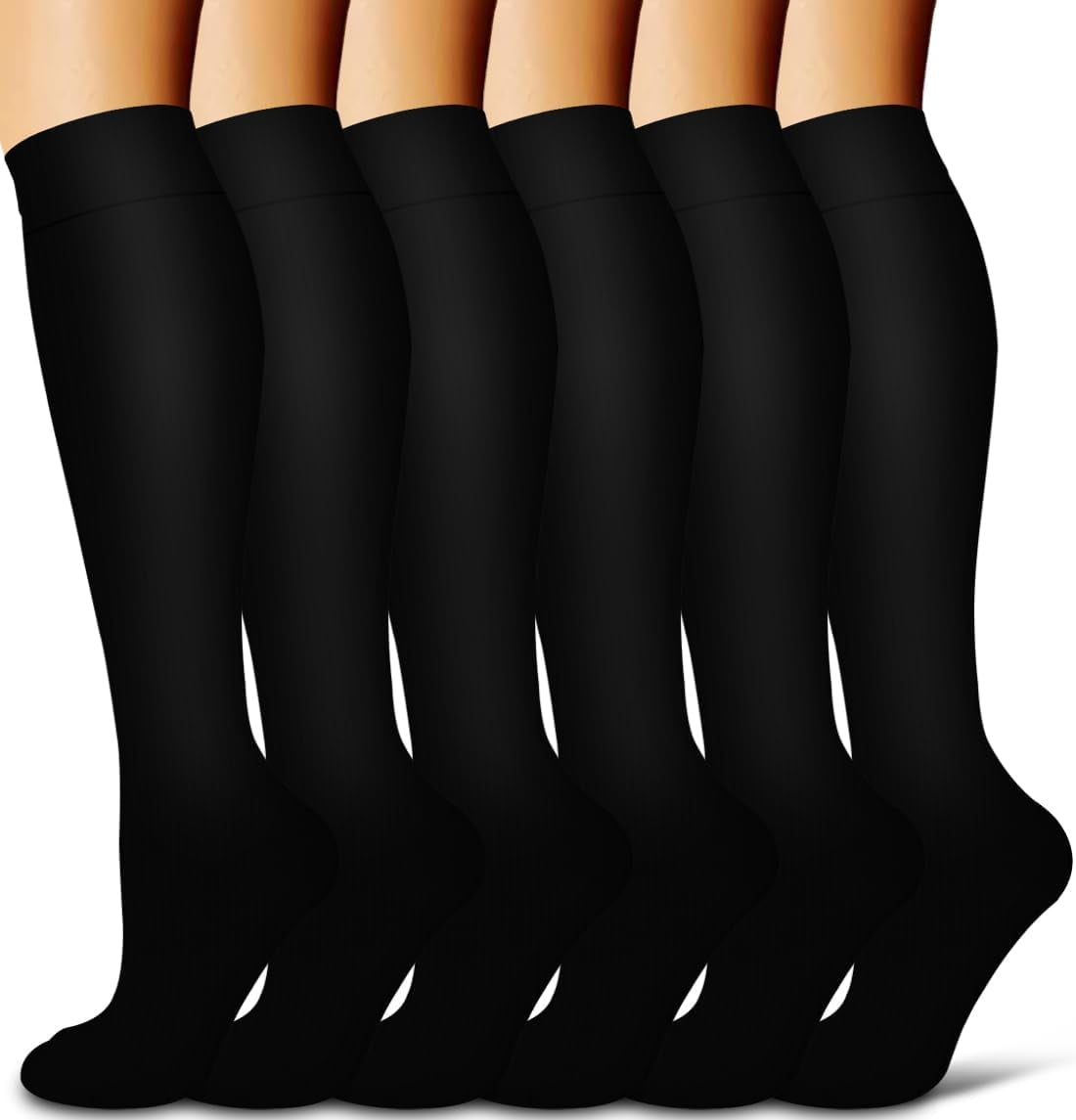 6Pairs Compression Socks for Women and Men - Best for Circulation, Running, Athletic, Recover, Nurse, Travel S/M 14 Black - Image 1