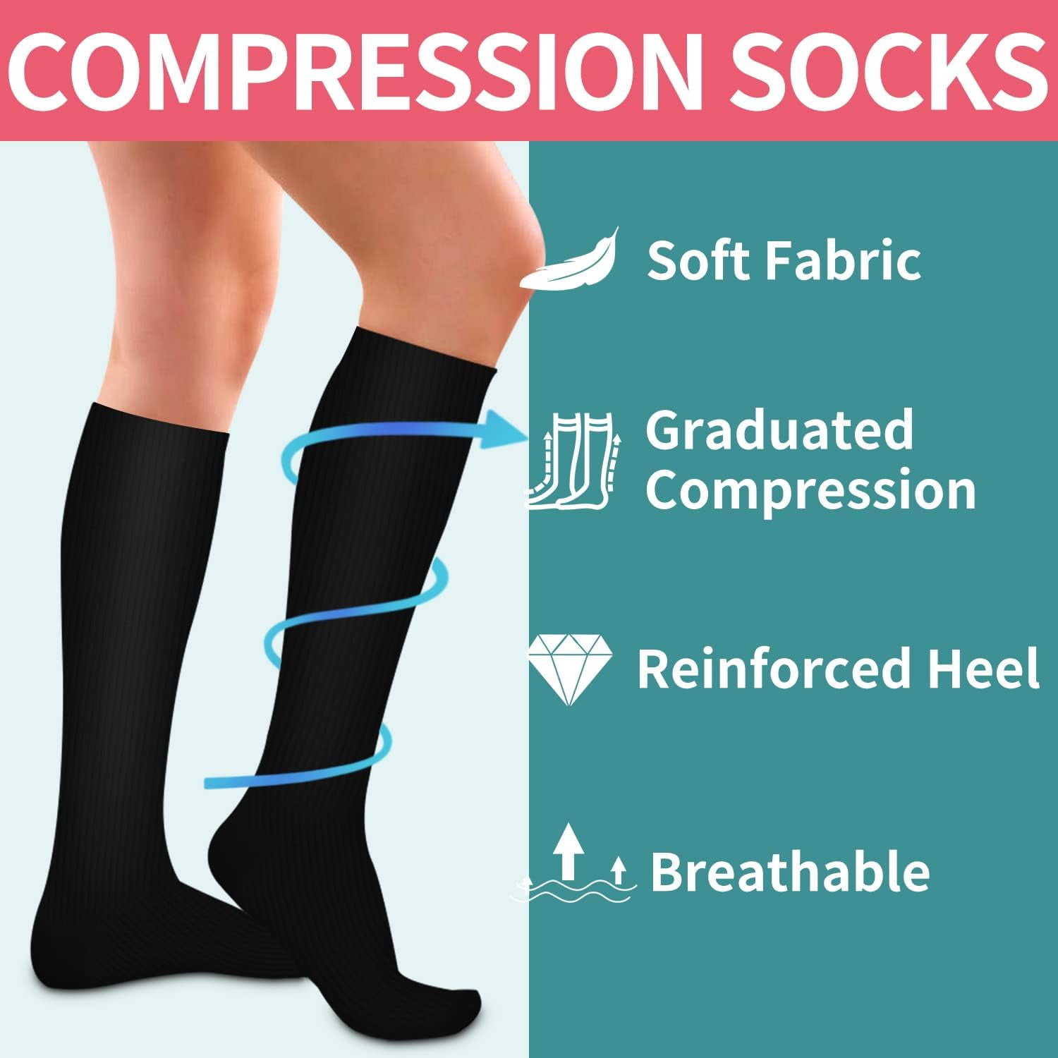 6Pairs Compression Socks for Women and Men - Best for Circulation, Running, Athletic, Recover, Nurse, Travel S/M 14 Black - Image 5