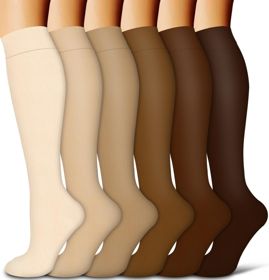 6Pairs Compression Socks for Women and Men - Best for Circulation, Running, Athletic, Recover, Nurse, Travel S/M 25 Khaki Series - Image 1