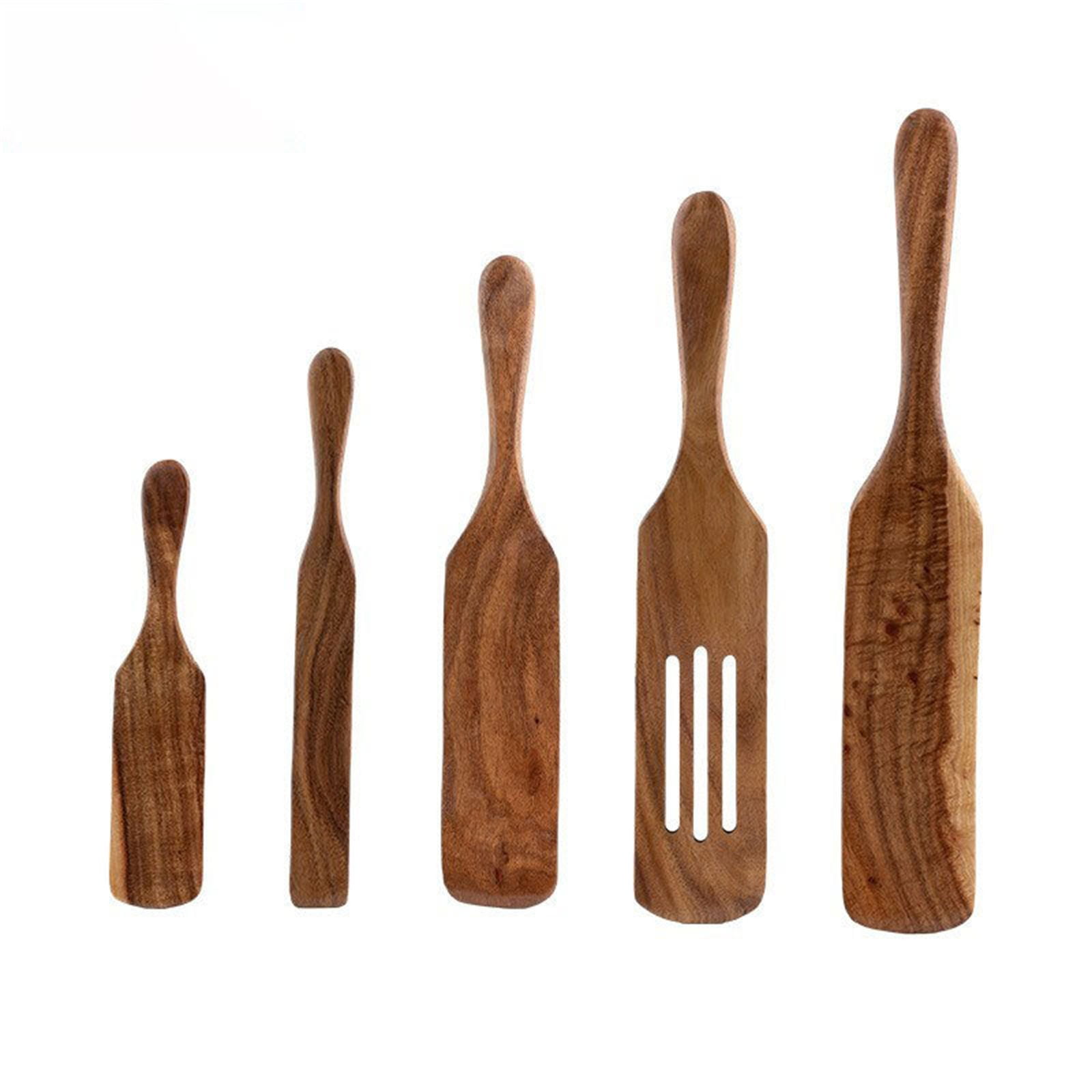 Clearance!! Wooden Spurtle Teak Spurtles Kitchen Tools Wooden Spatula for Cooking Wood Utensils Non Stick Cookware for Serving Stirring Mixing Scraping Scooping Cooking Utensil Brown - Image 1
