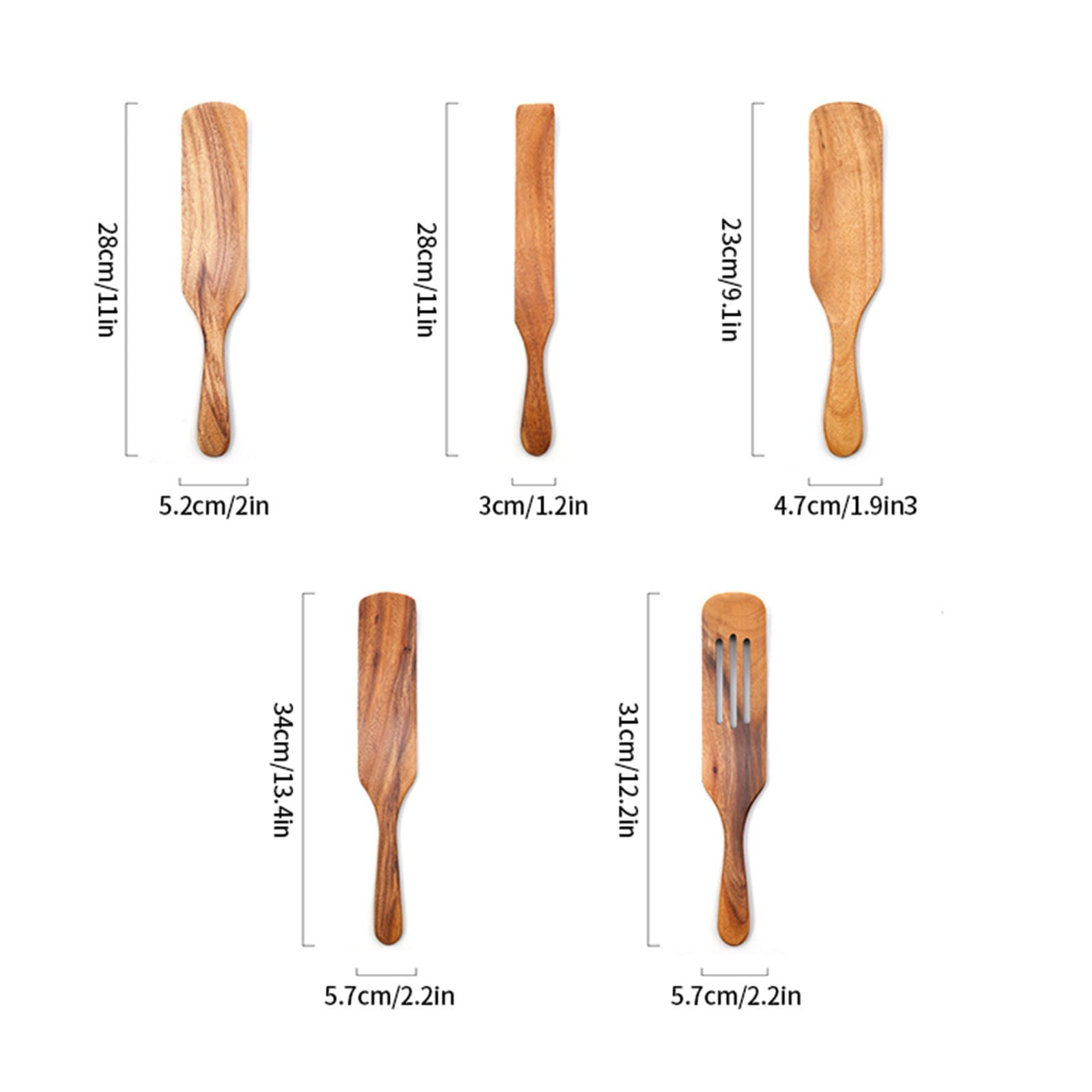 Clearance!! Wooden Spurtle Teak Spurtles Kitchen Tools Wooden Spatula for Cooking Wood Utensils Non Stick Cookware for Serving Stirring Mixing Scraping Scooping Cooking Utensil Brown - Image 2
