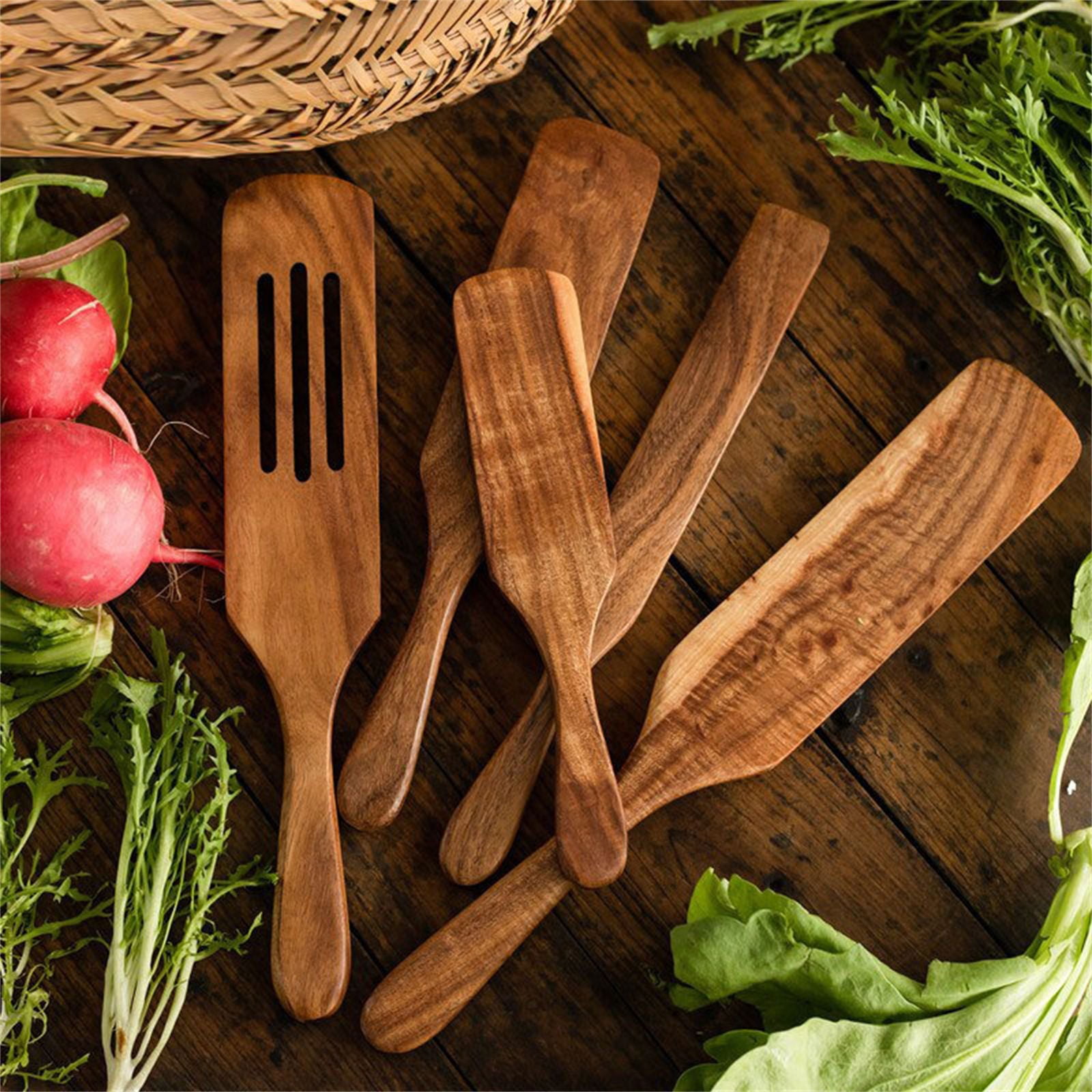 Clearance!! Wooden Spurtle Teak Spurtles Kitchen Tools Wooden Spatula for Cooking Wood Utensils Non Stick Cookware for Serving Stirring Mixing Scraping Scooping Cooking Utensil Brown - Image 5