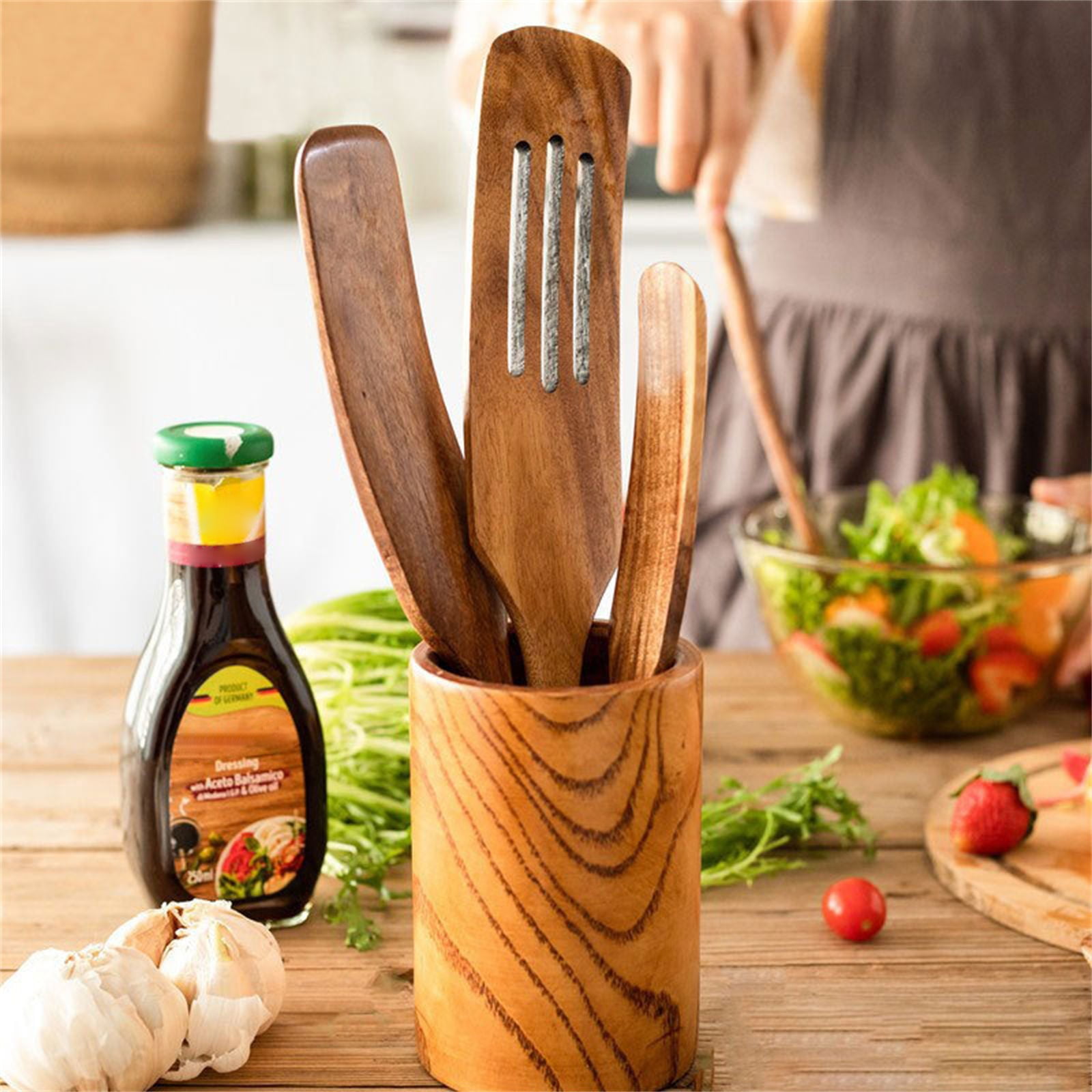 Clearance!! Wooden Spurtle Teak Spurtles Kitchen Tools Wooden Spatula for Cooking Wood Utensils Non Stick Cookware for Serving Stirring Mixing Scraping Scooping Cooking Utensil Brown - Image 6