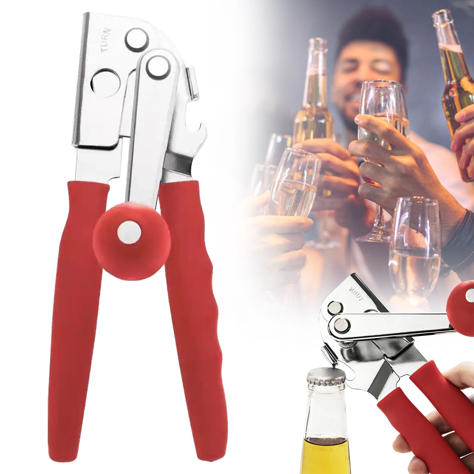 SHAOTELLME Stainless Steel Can Opener Manual Multifunctional Labor Saving Can Opener Kitchen Creative Can Opener Tool Easily Open Cans Of Various Sizes, 3PC Red - Image 2
