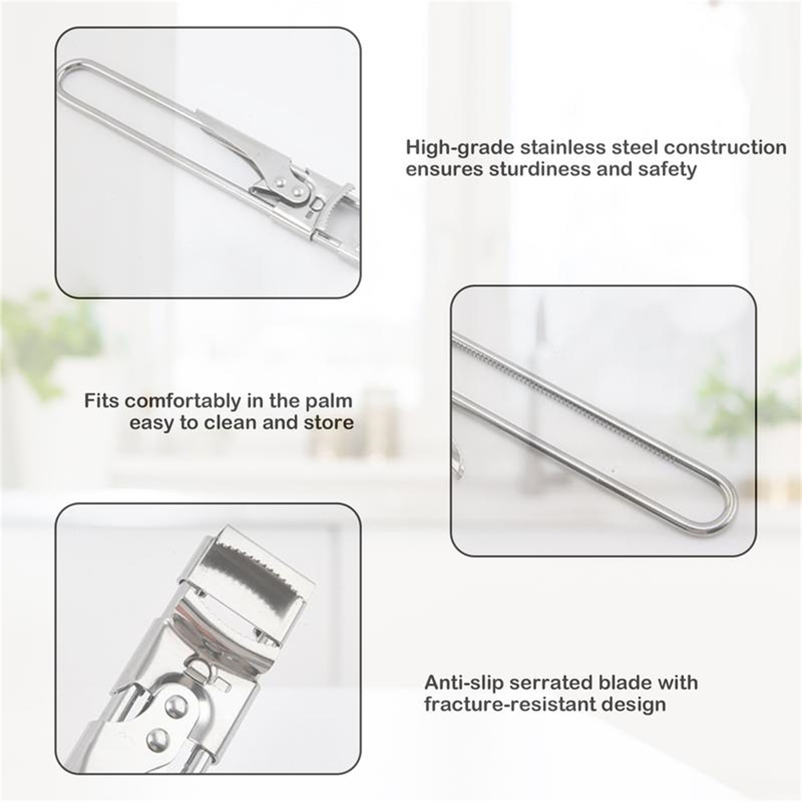 SHAOTELLME Stainless Steel Can Opener Manual Multifunctional Labor Saving Can Opener Kitchen Creative Can Opener Tool Easily Open Cans Of Various Sizes, 3PC Silver - Image 3